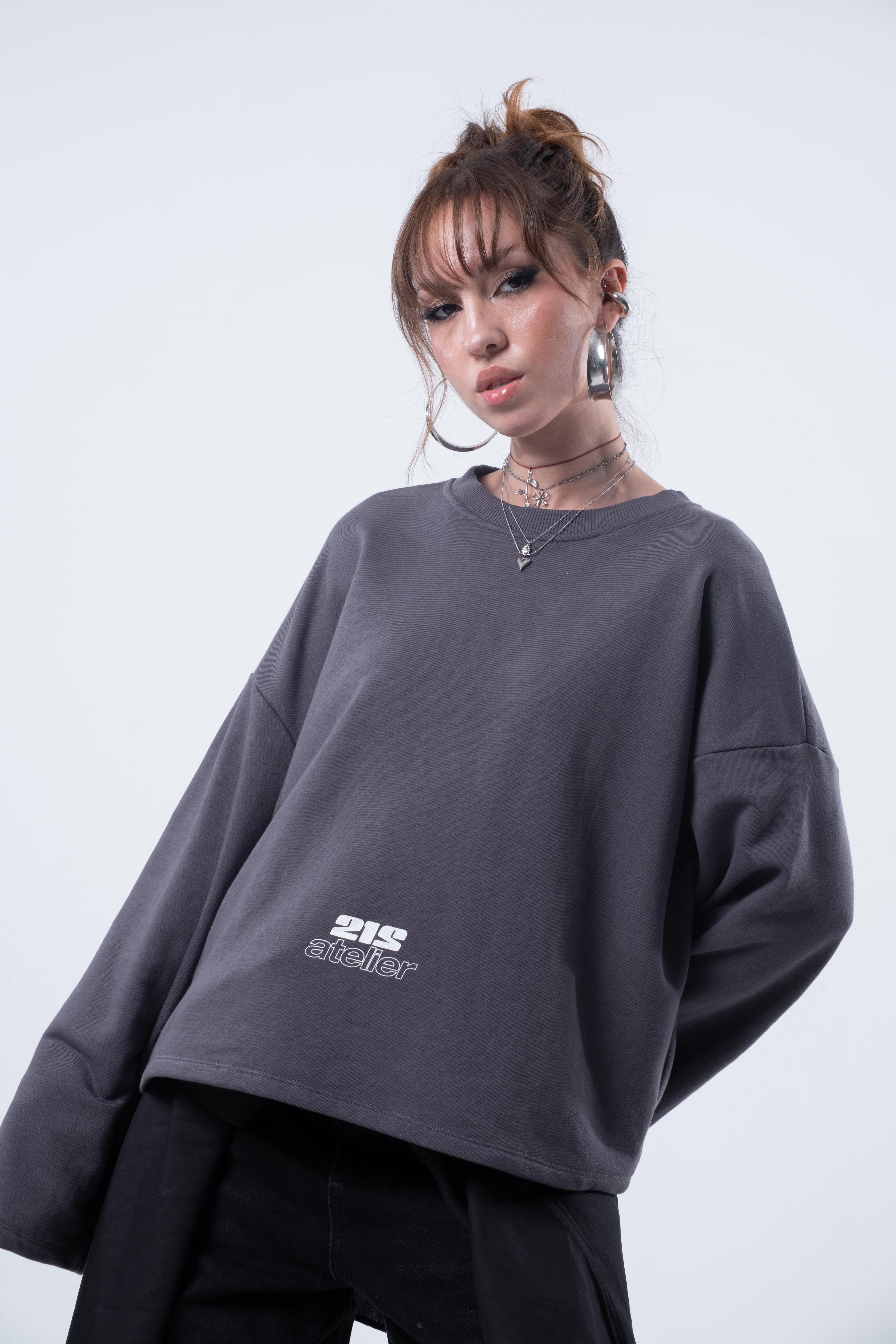 Uzun Kollu Boxy Fit Füme Sweatshirt