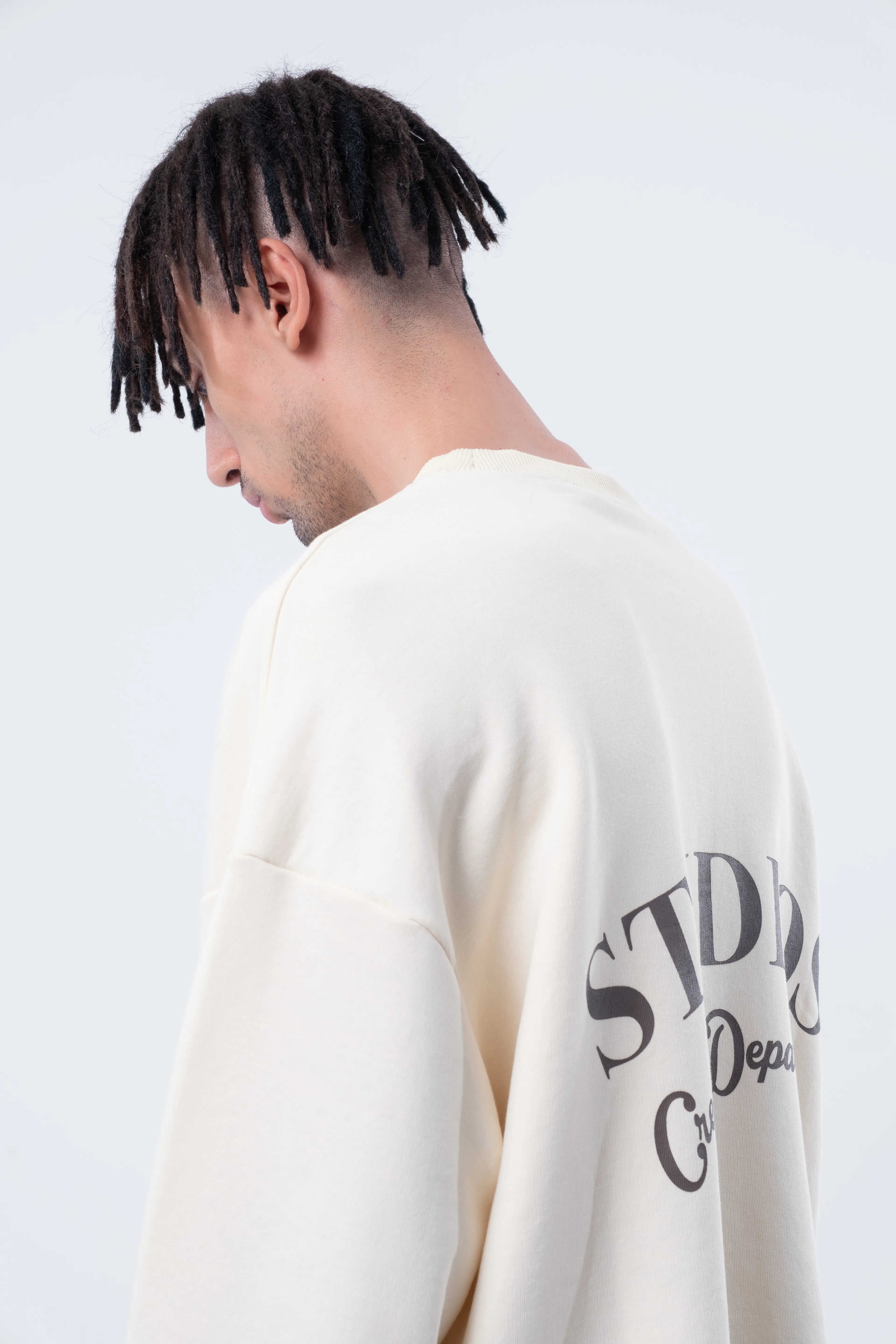 Uzun Kollu Boxy Fit Ecru Sweatshirt