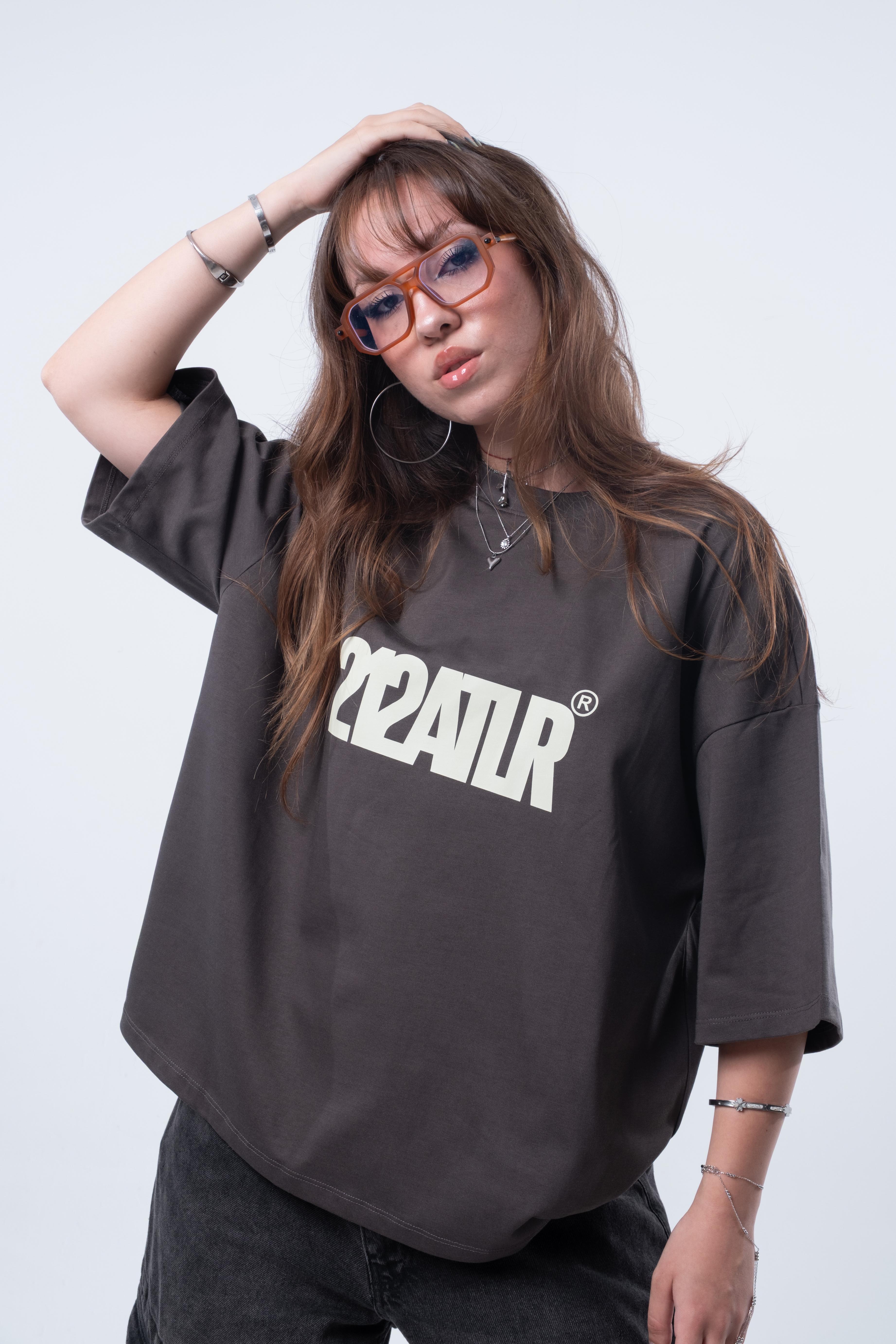 Kısa Kollu Boxy Fit Antrasit T-shirt 