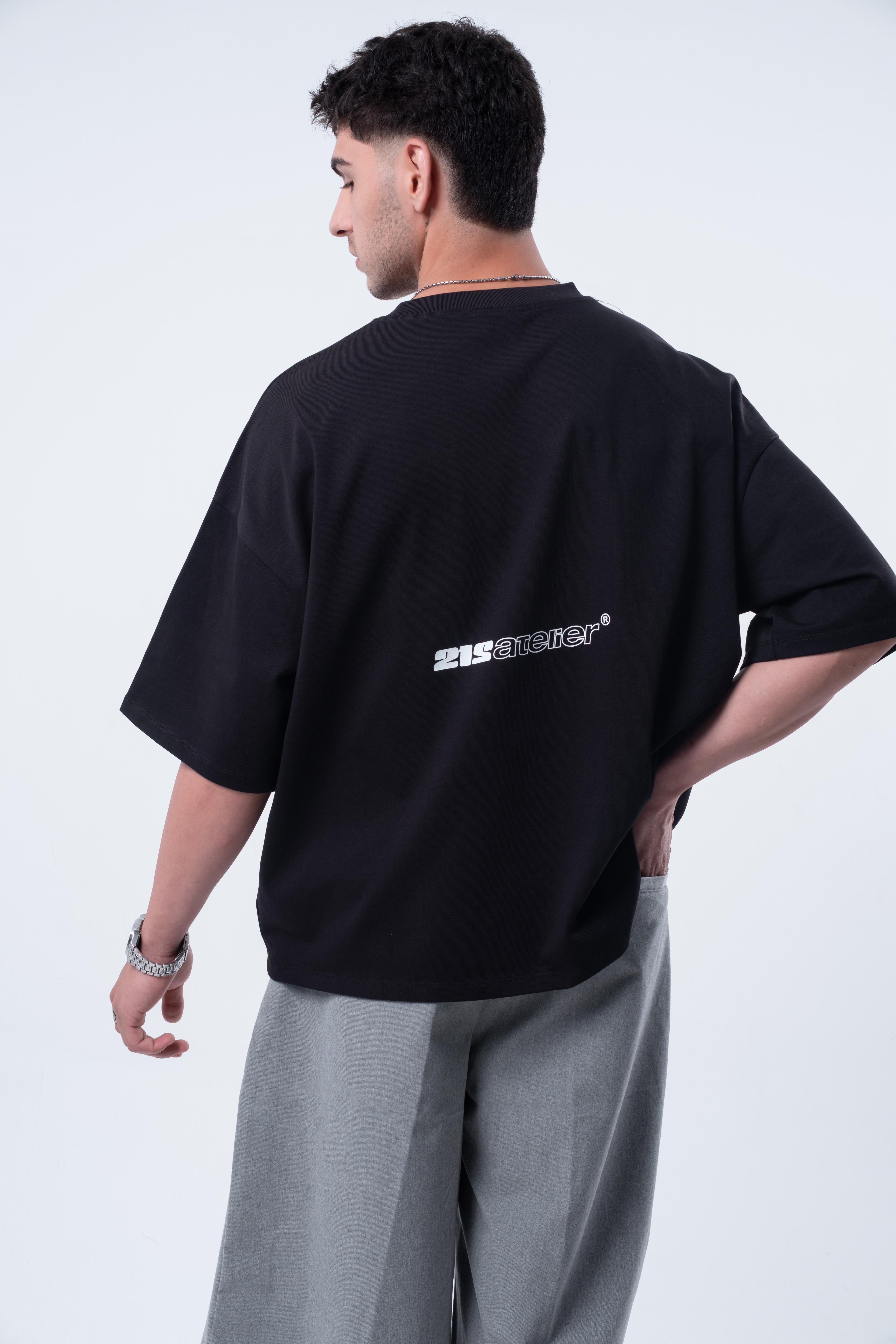 Kısa Kollu Baskılı Boxy Fit Siyah T-shirt