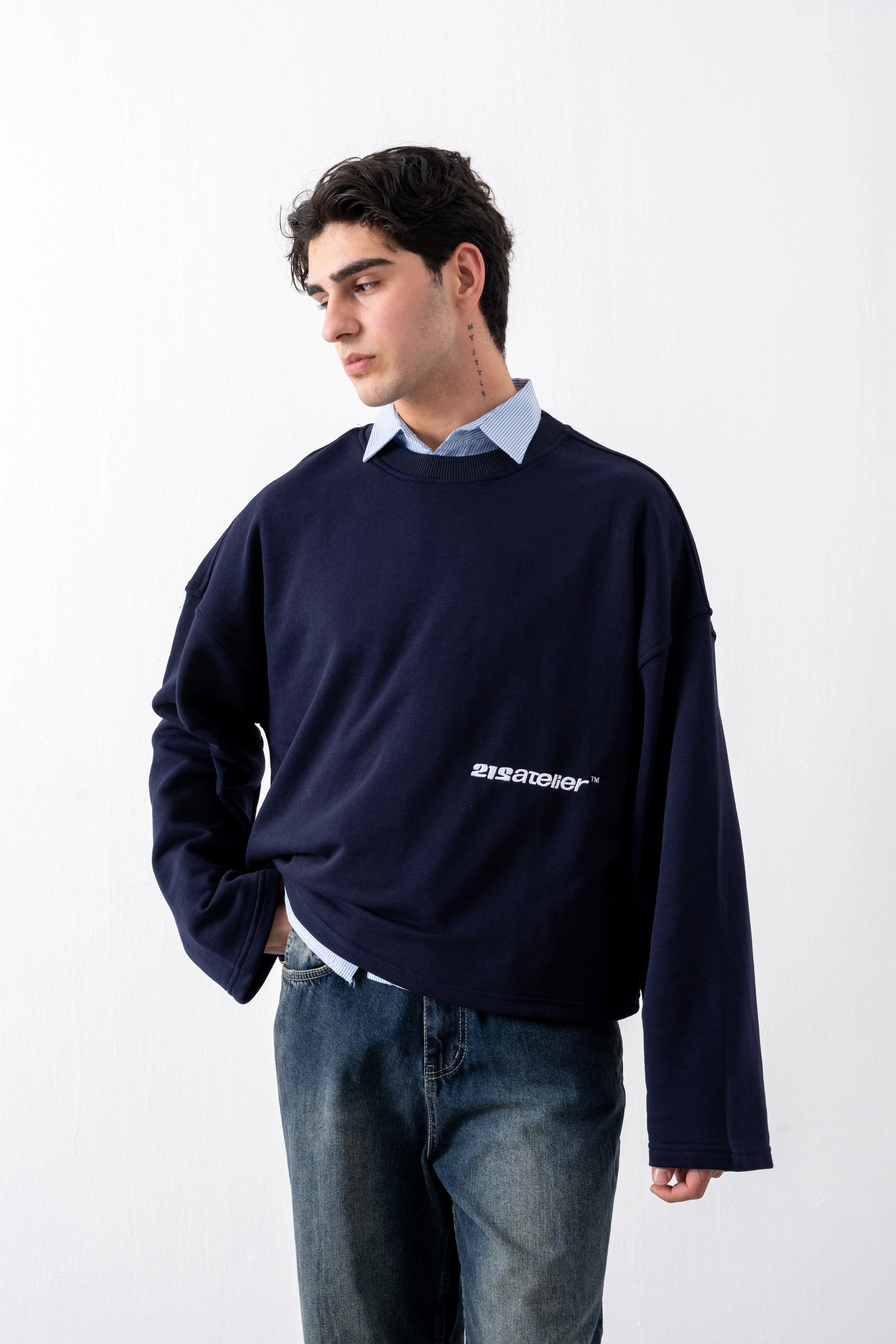 Lacivert Cropped Boxy Fit Sweatshirt