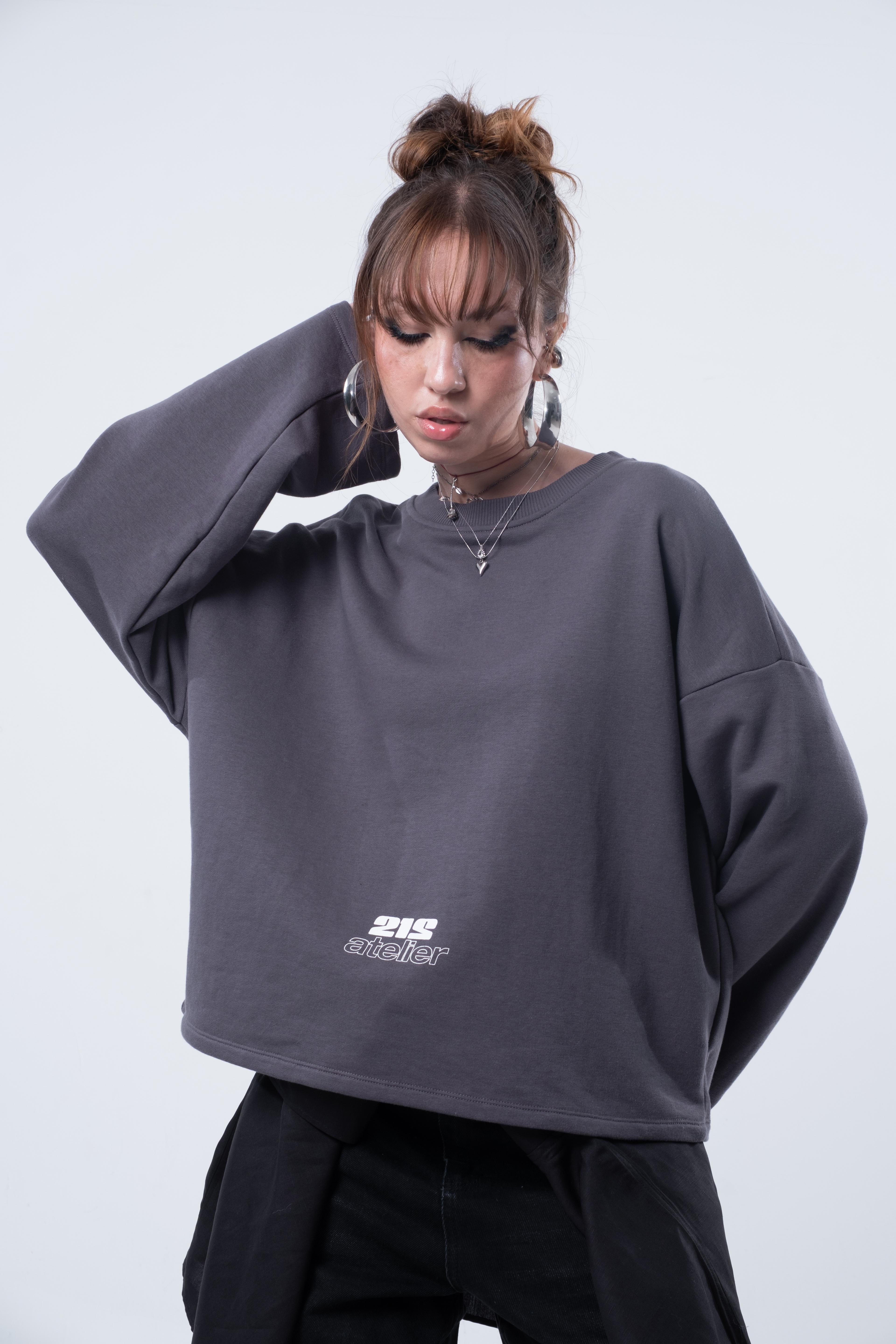 Uzun Kollu Boxy Fit Füme Sweatshirt