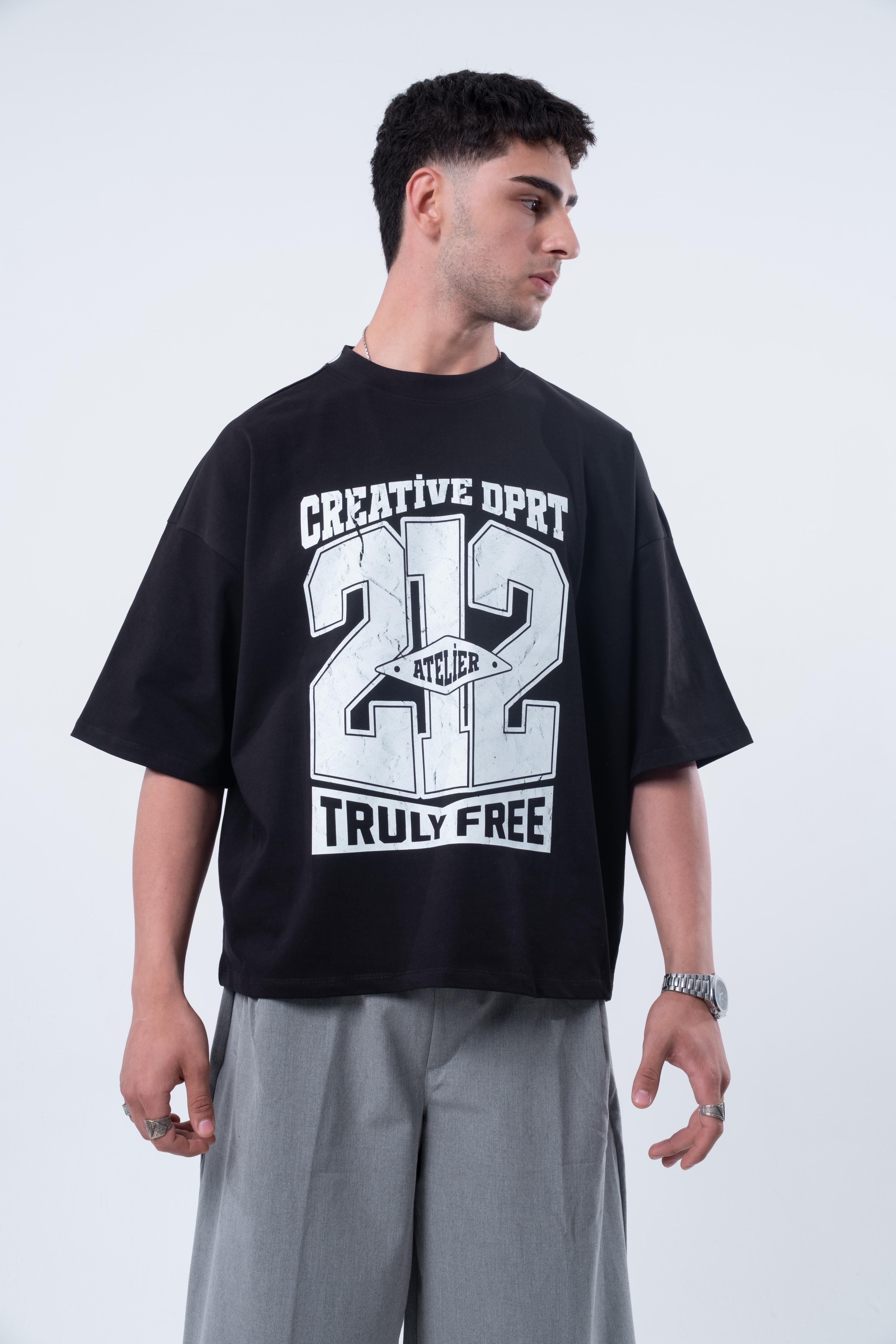 Kısa Kollu Baskılı Boxy Fit Siyah T-shirt