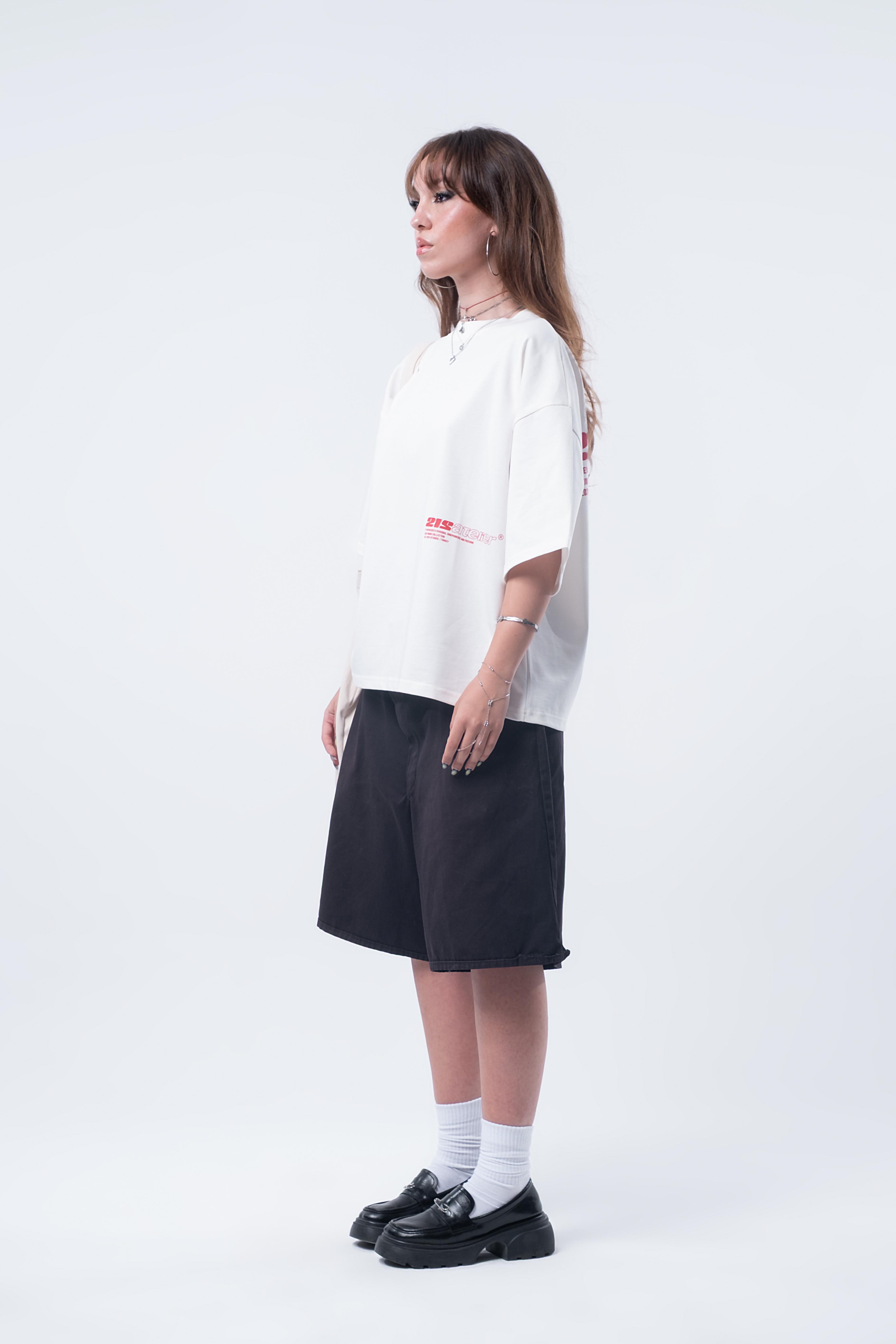 Kısa Kollu Boxy Fit Kırık Beyaz T-shirt 