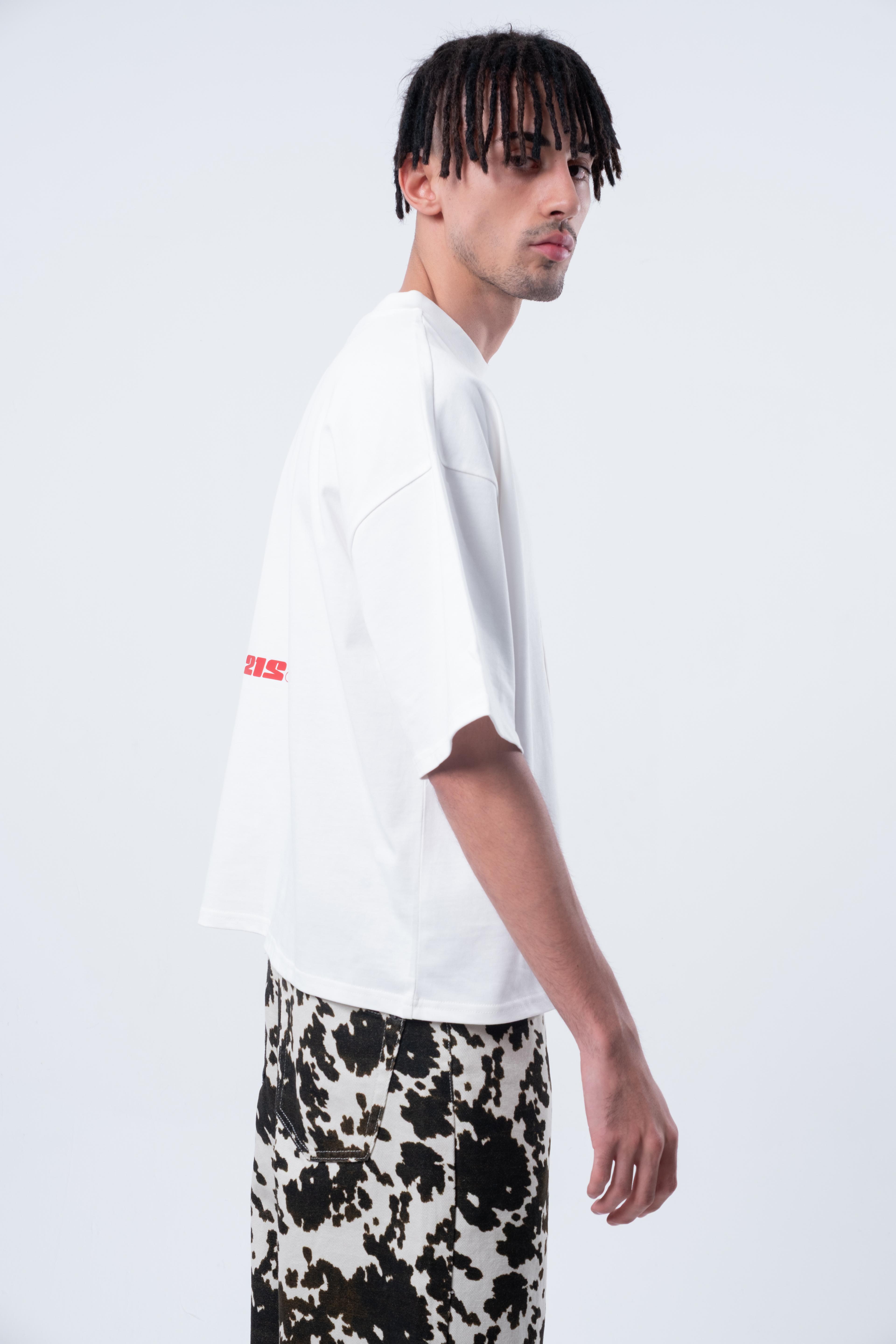 Kısa Kollu Boxy Fit Kırık Beyaz T-shirt 