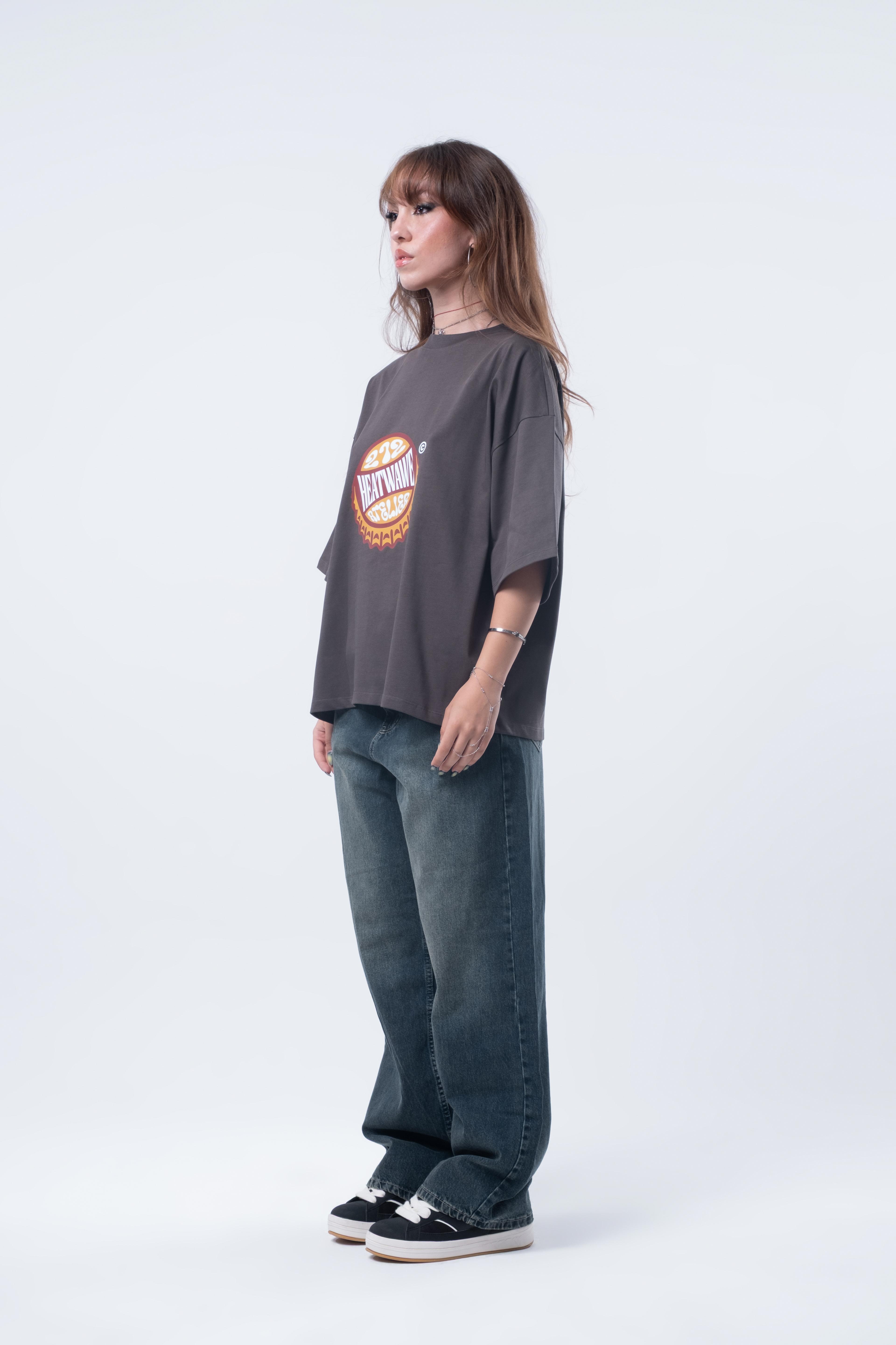 Kısa Kollu Boxy Fit T-shirt Antrasit