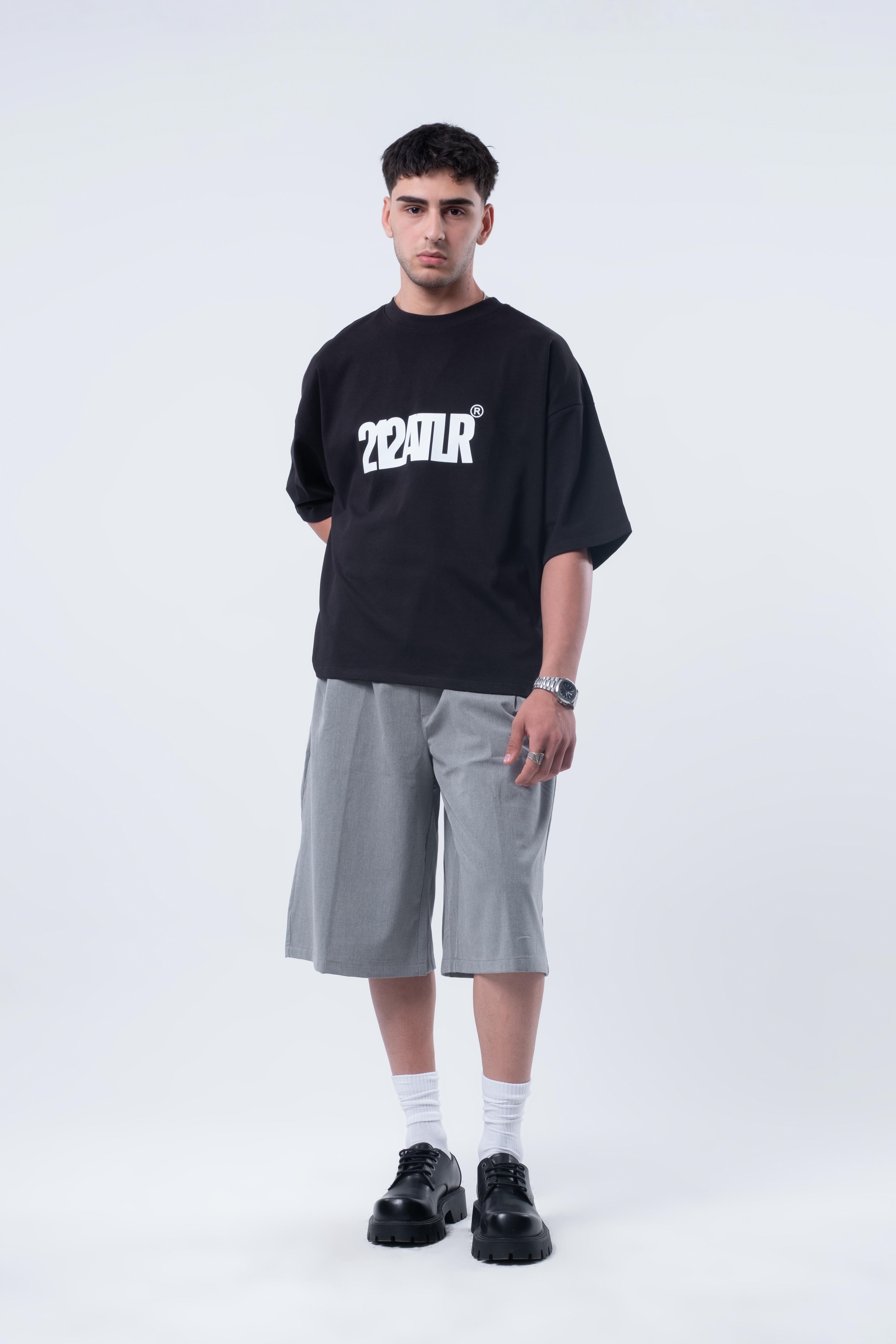 Kısa Kollu Baskılı Boxy Fit Siyah T-shirt