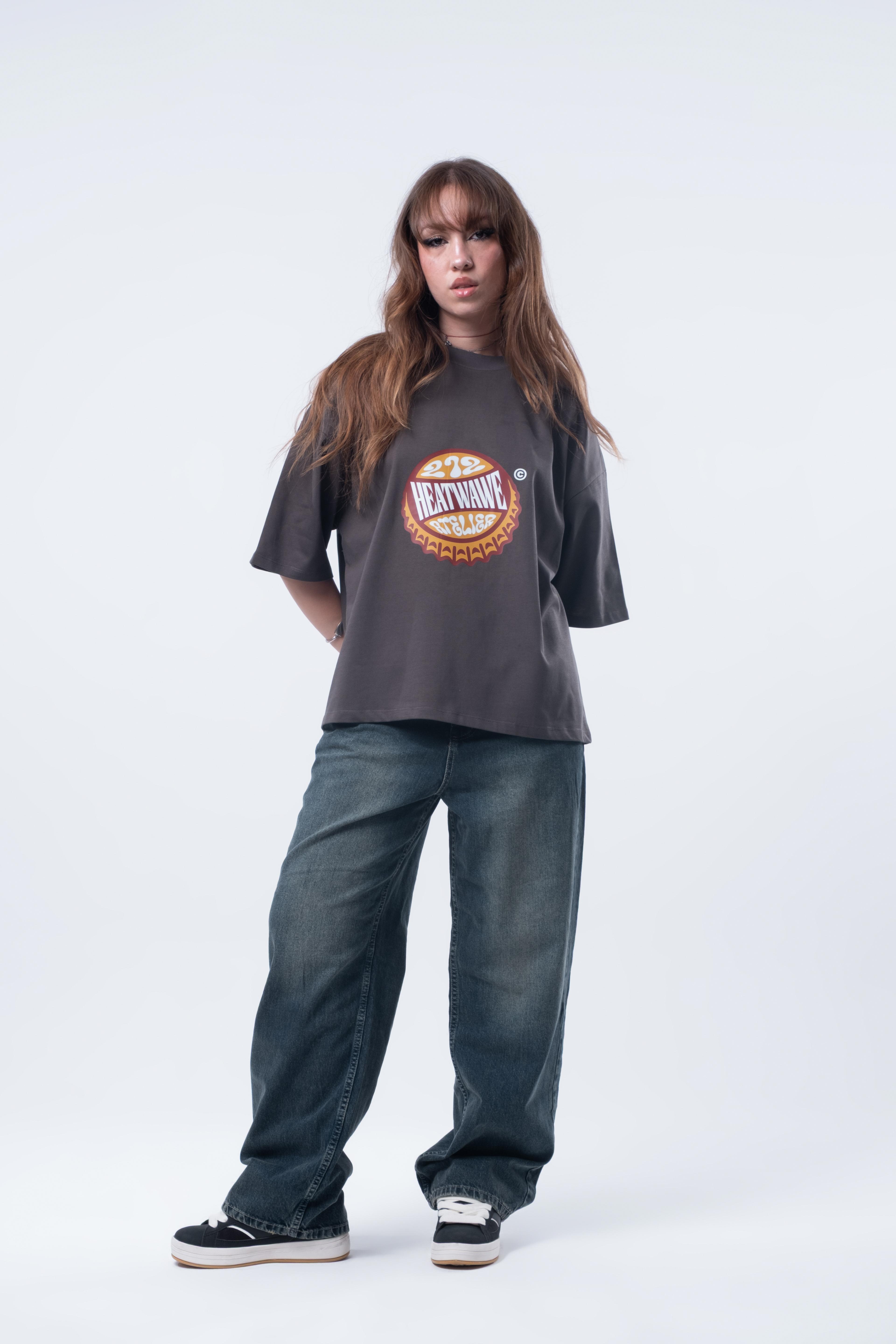 Kısa Kollu Boxy Fit T-shirt Antrasit