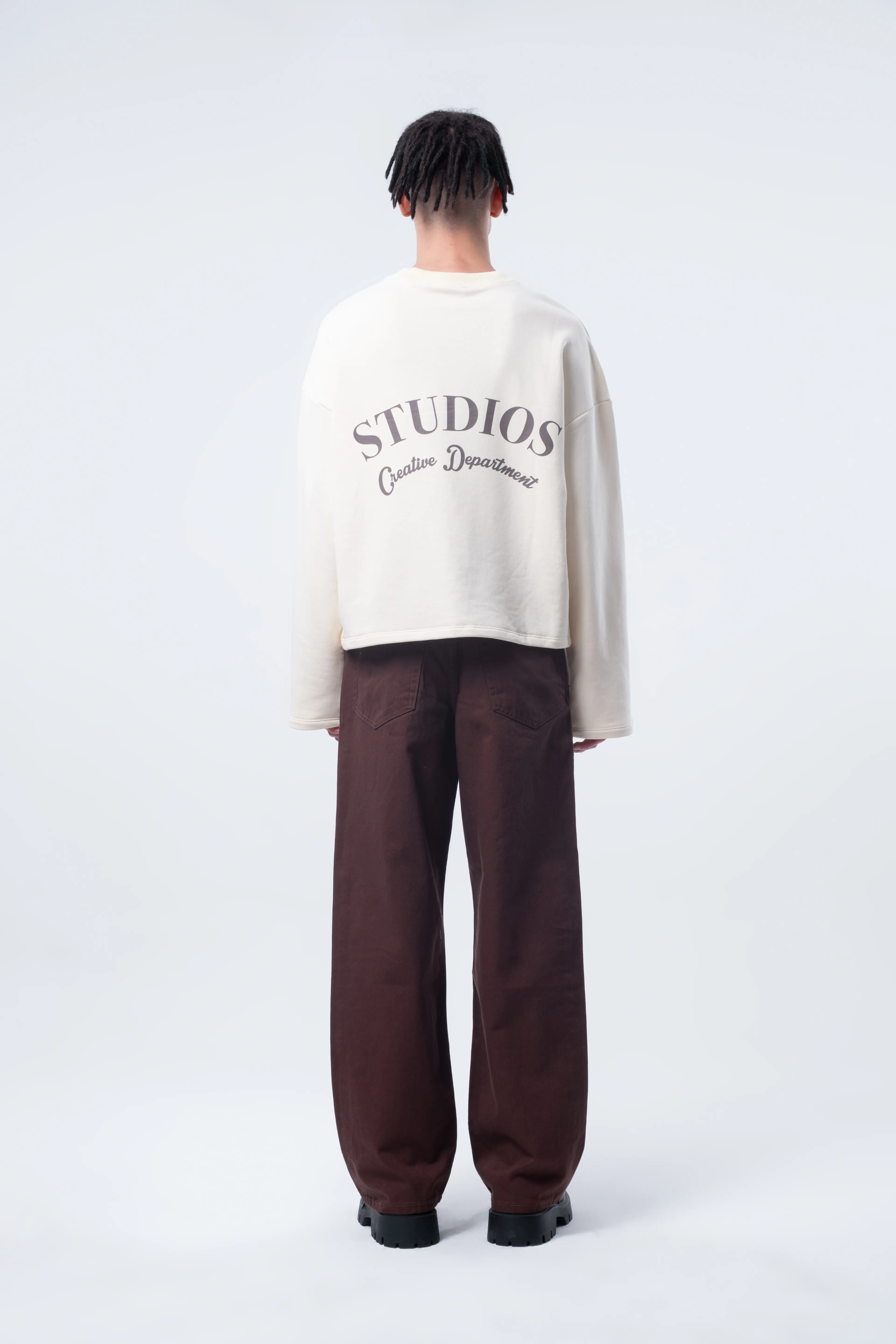 Uzun Kollu Boxy Fit Ecru Sweatshirt