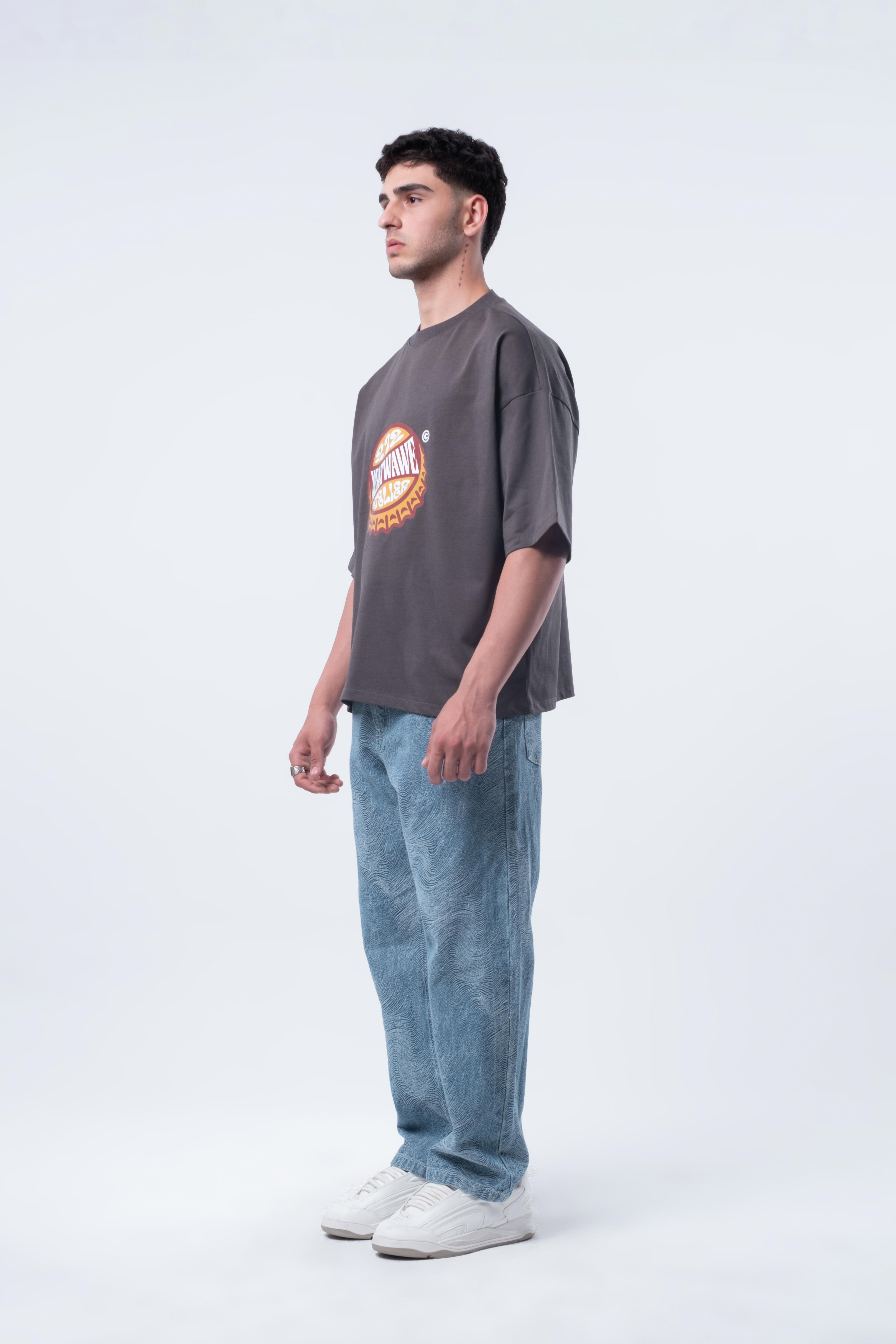 Kısa Kollu Boxy Fit T-shirt Antrasit