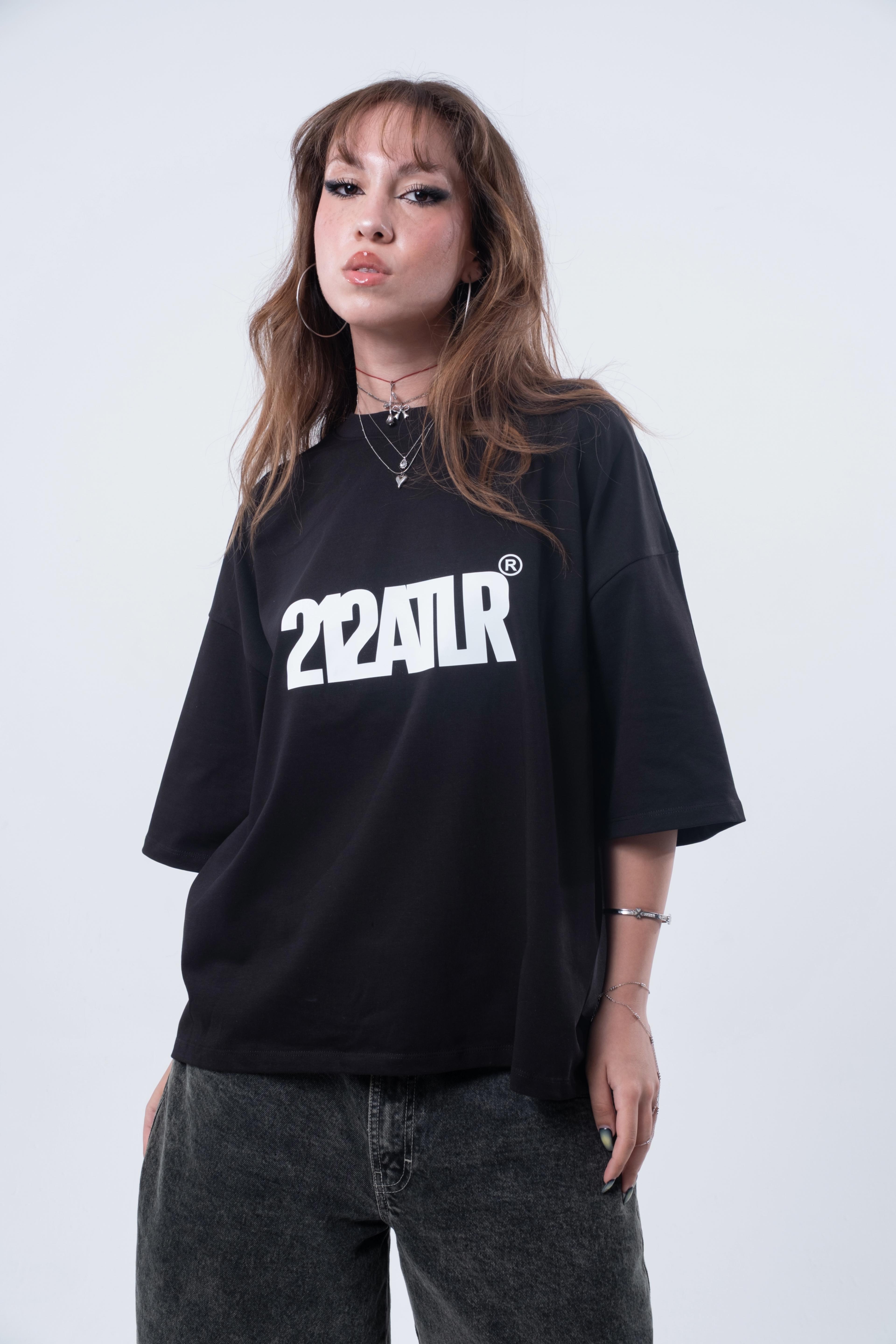 Kısa Kollu Baskılı Boxy Fit Siyah T-shirt