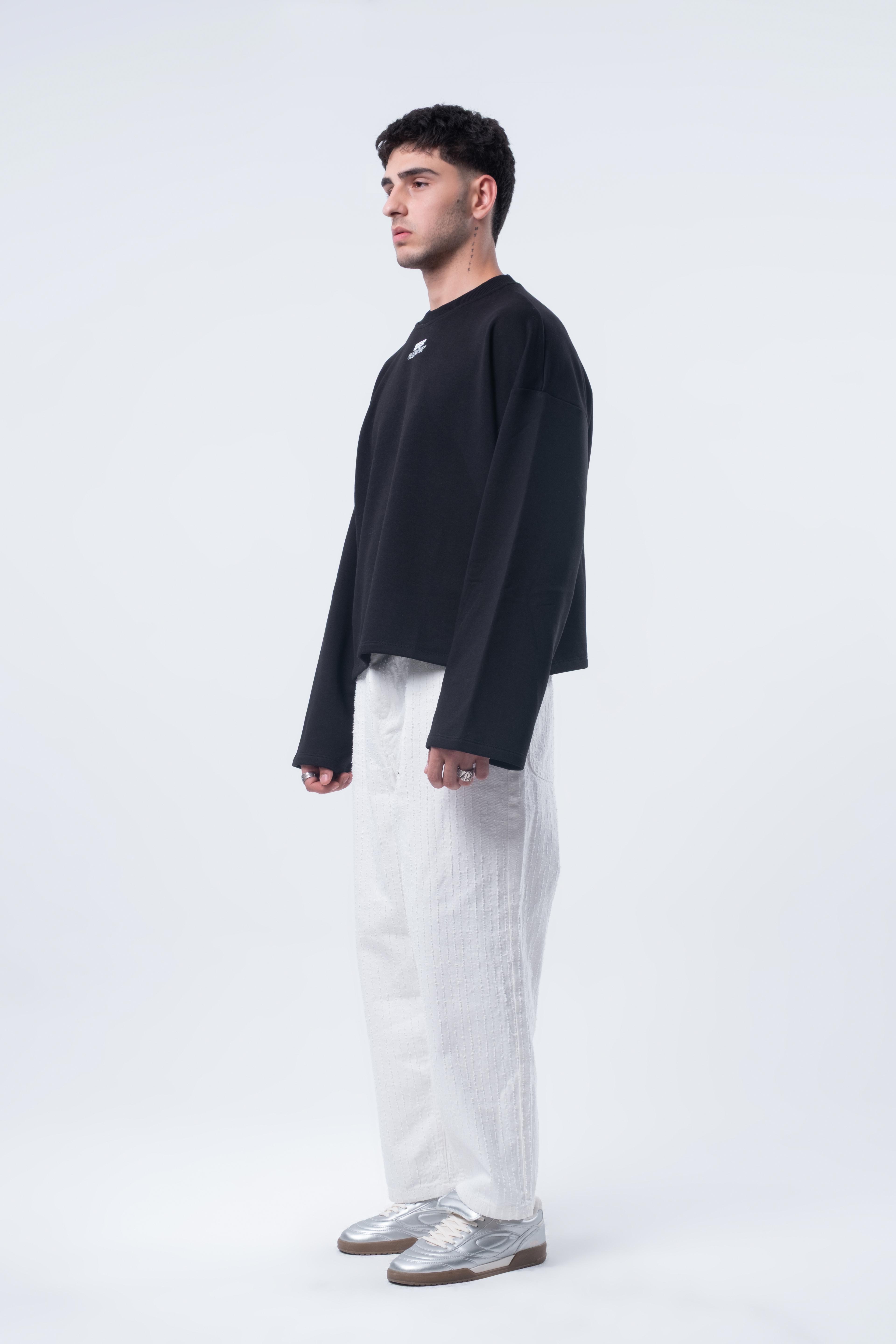 Uzun Kollu Boxy Fit Siyah Sweatshirt