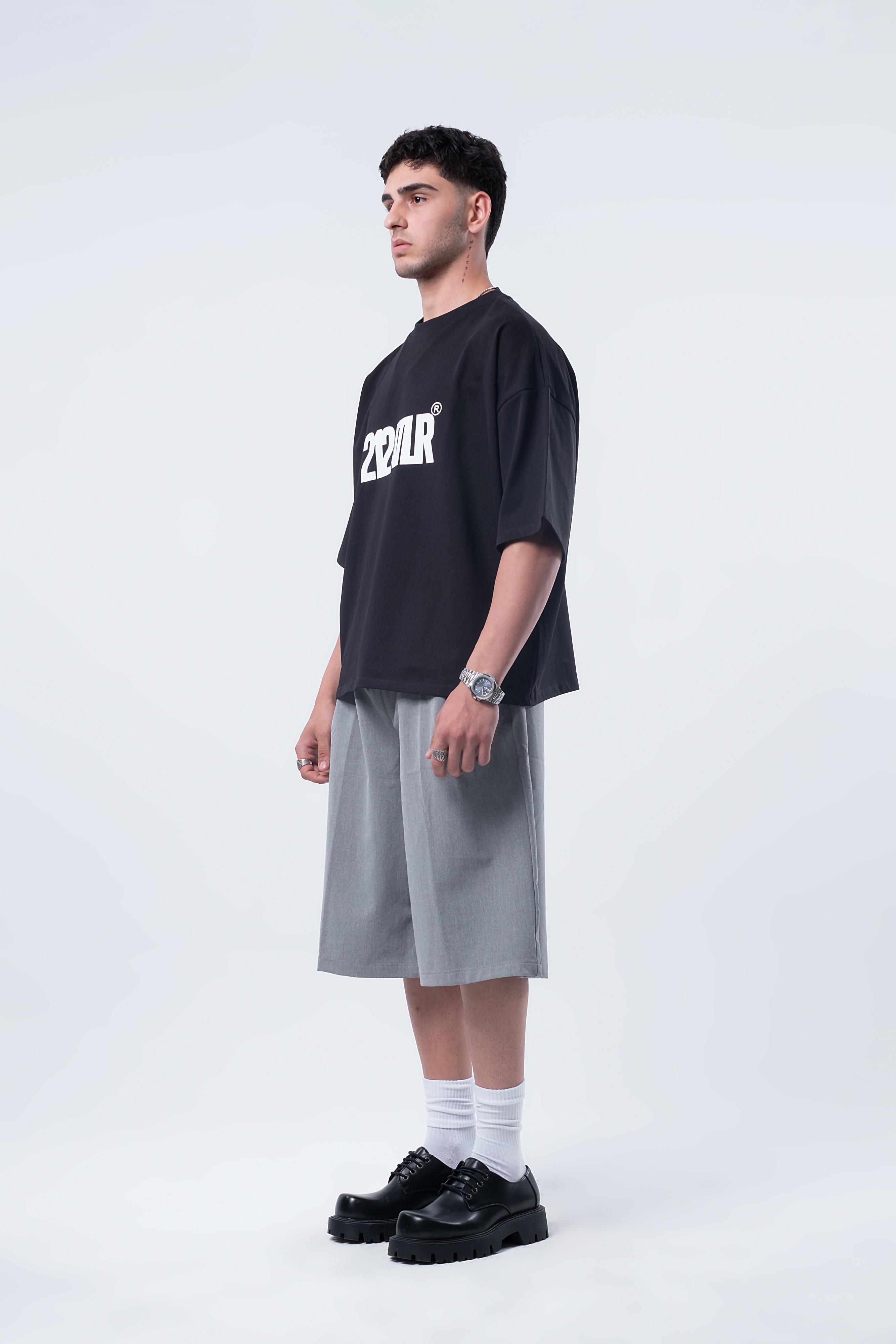 Kısa Kollu Baskılı Boxy Fit Siyah T-shirt