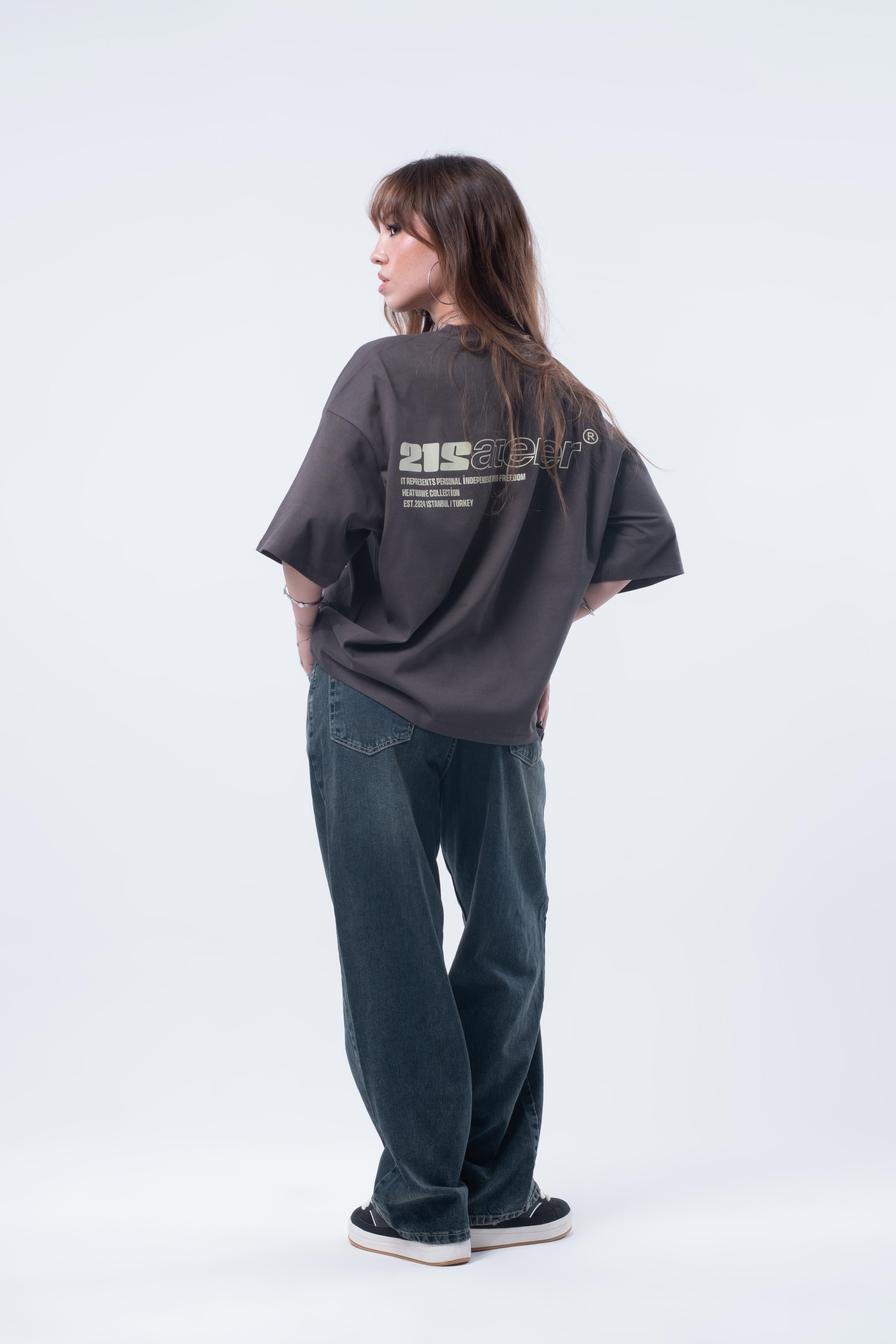Kısa Kollu Boxy Fit T-shirt Antrasit