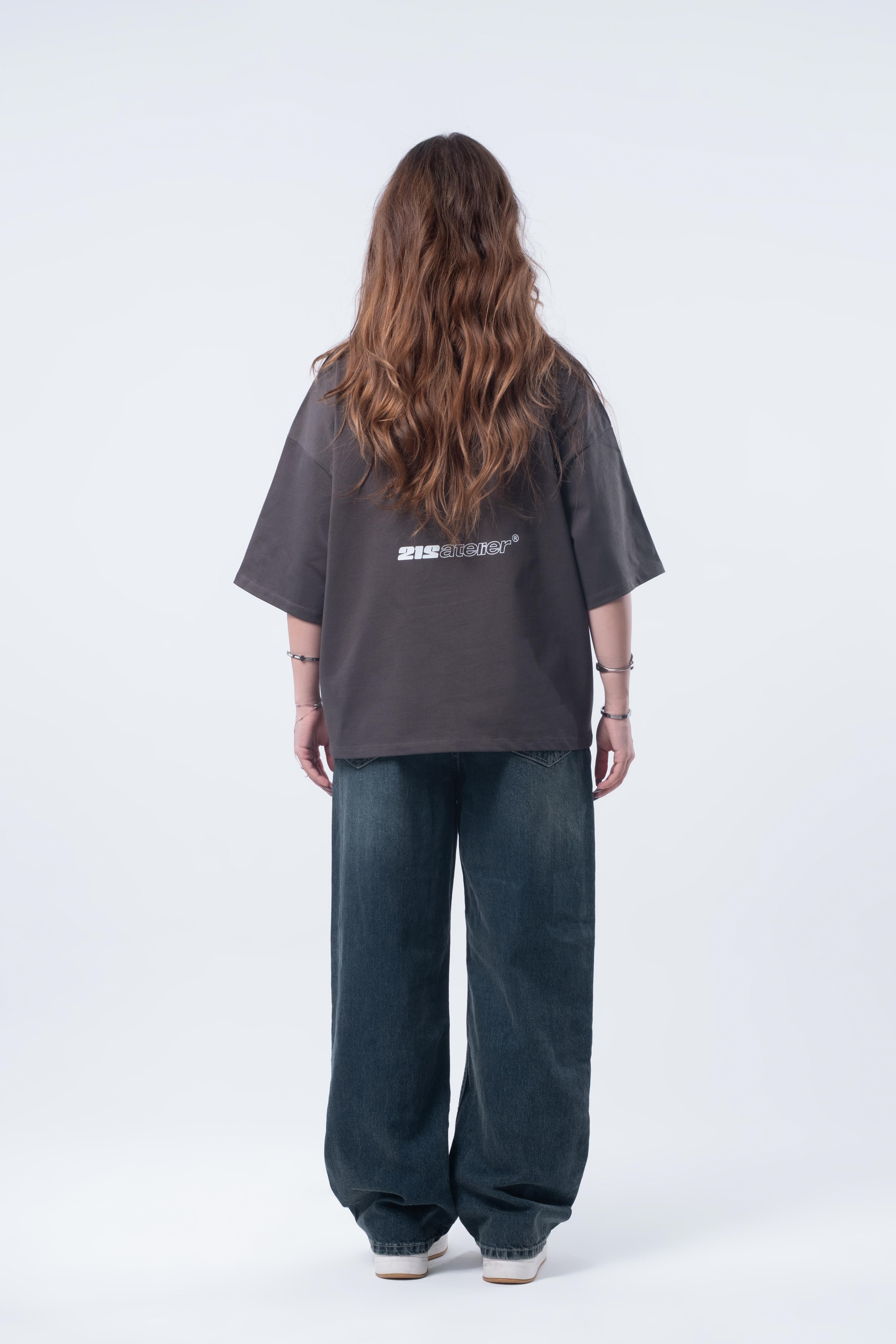 Kısa Kollu Boxy Fit T-shirt Antrasit