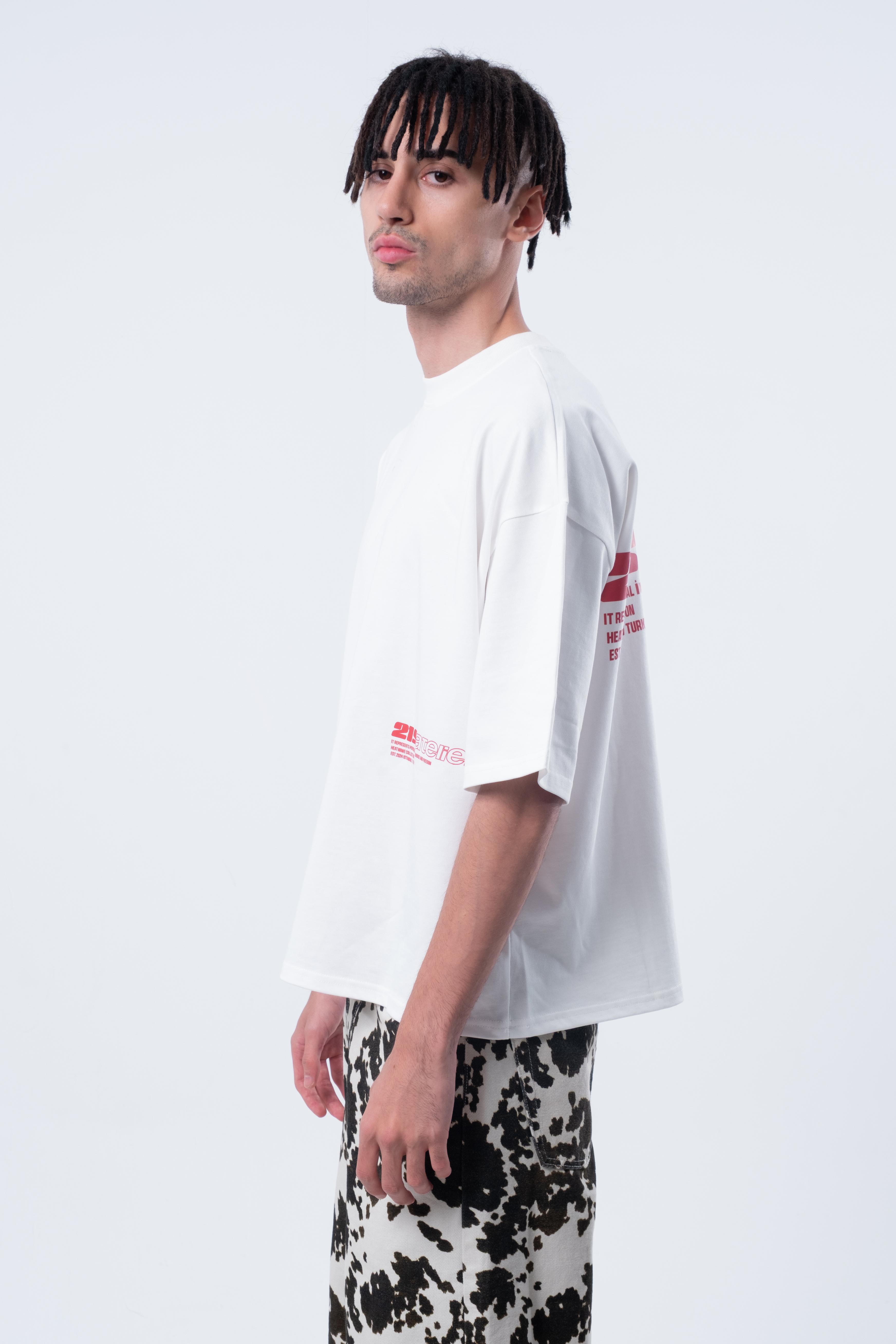 Kısa Kollu Boxy Fit Kırık Beyaz T-shirt 