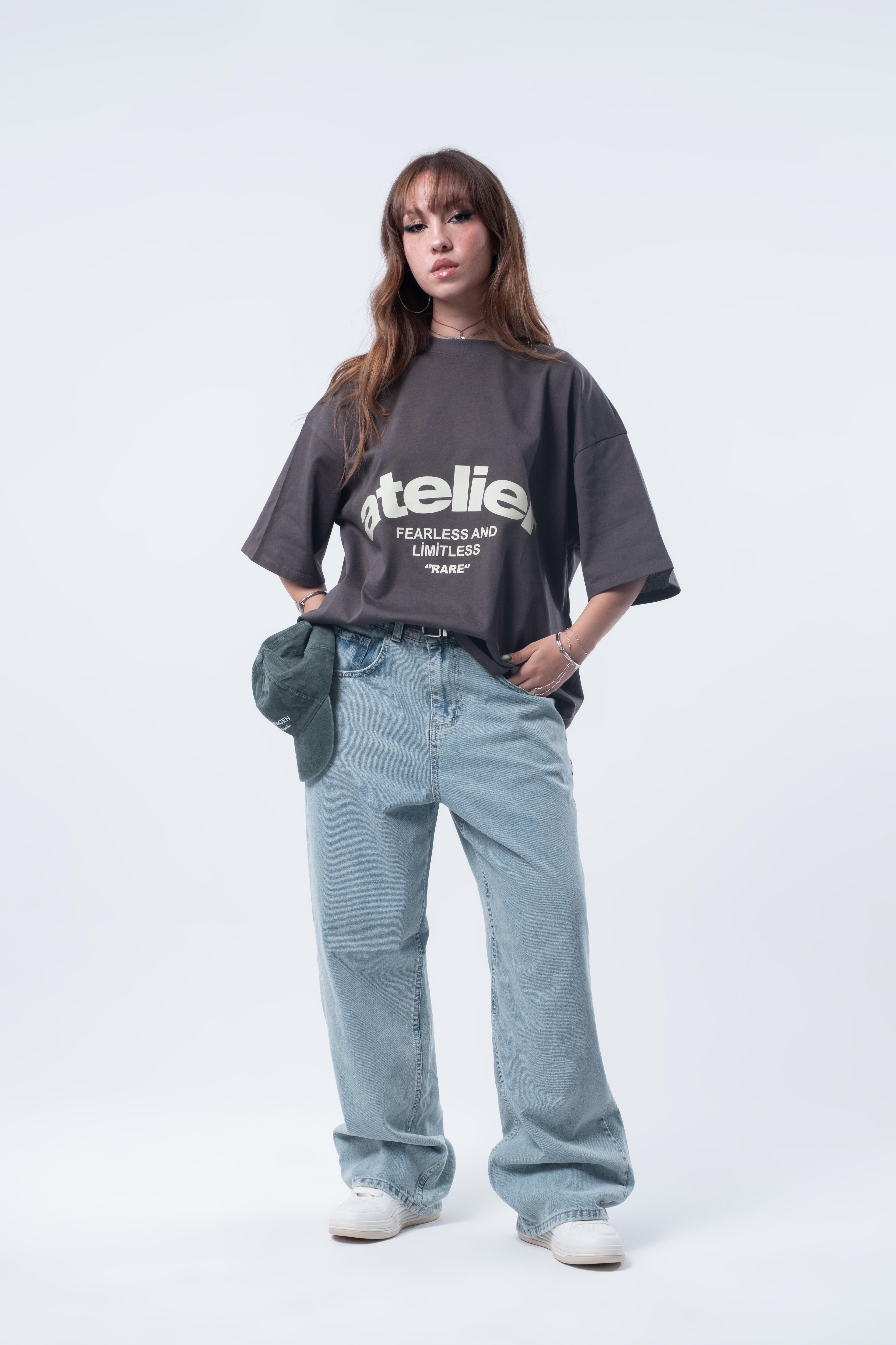 Kısa Kollu Boxy Fit T-shirt Antrasit