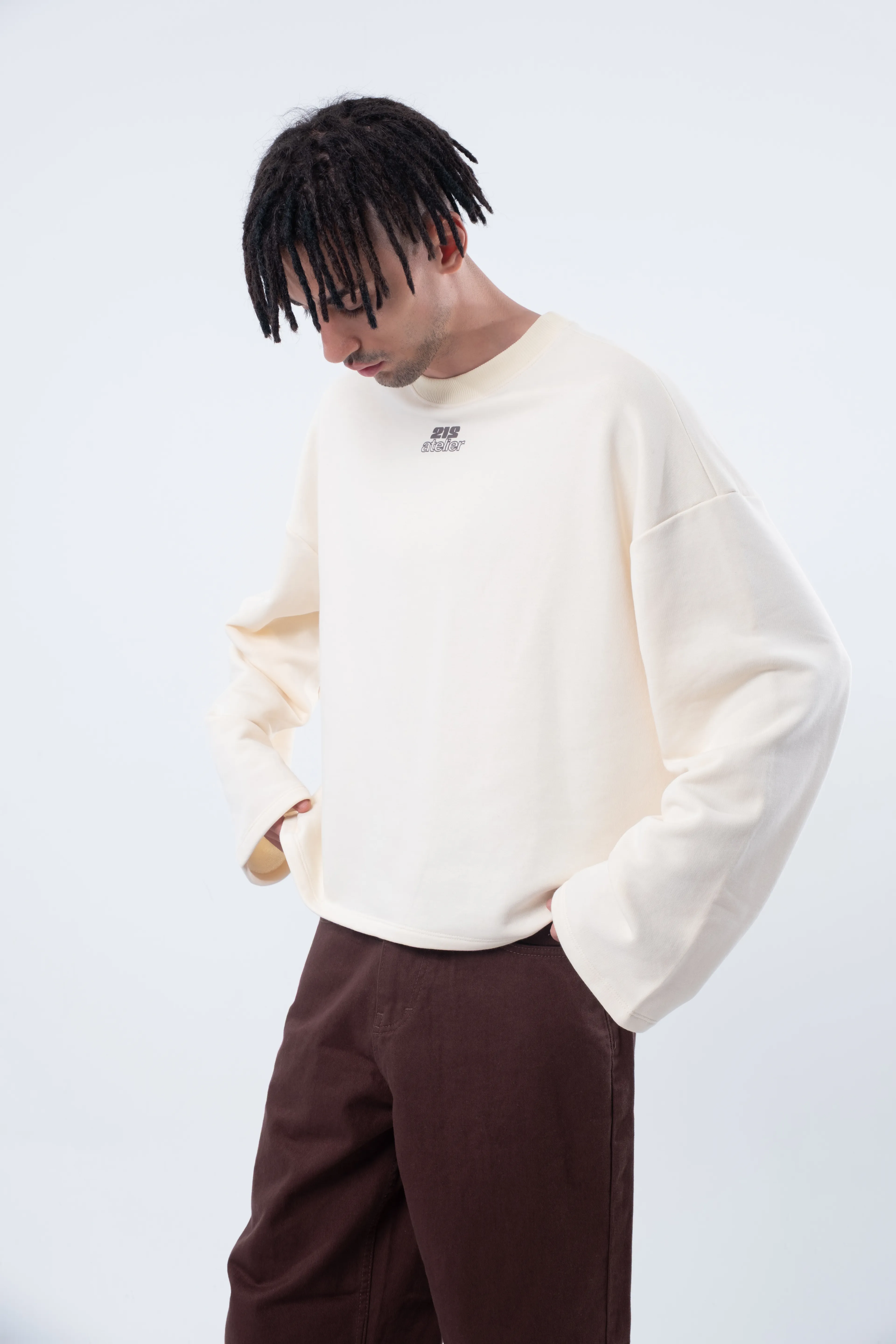 Uzun Kollu Boxy Fit Ecru Sweatshirt