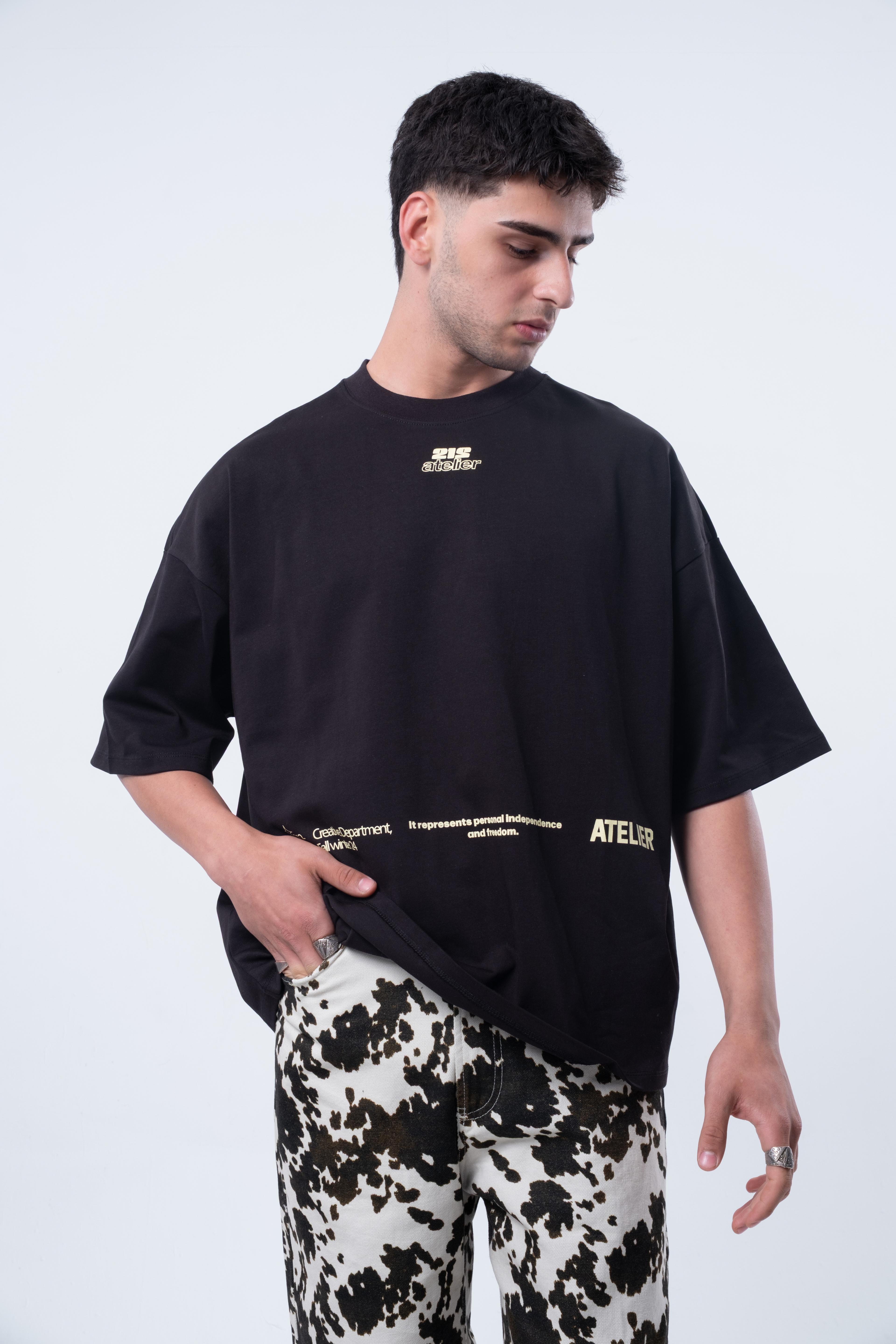 Kısa Kollu Baskılı Boxy Fit Siyah T-shirt