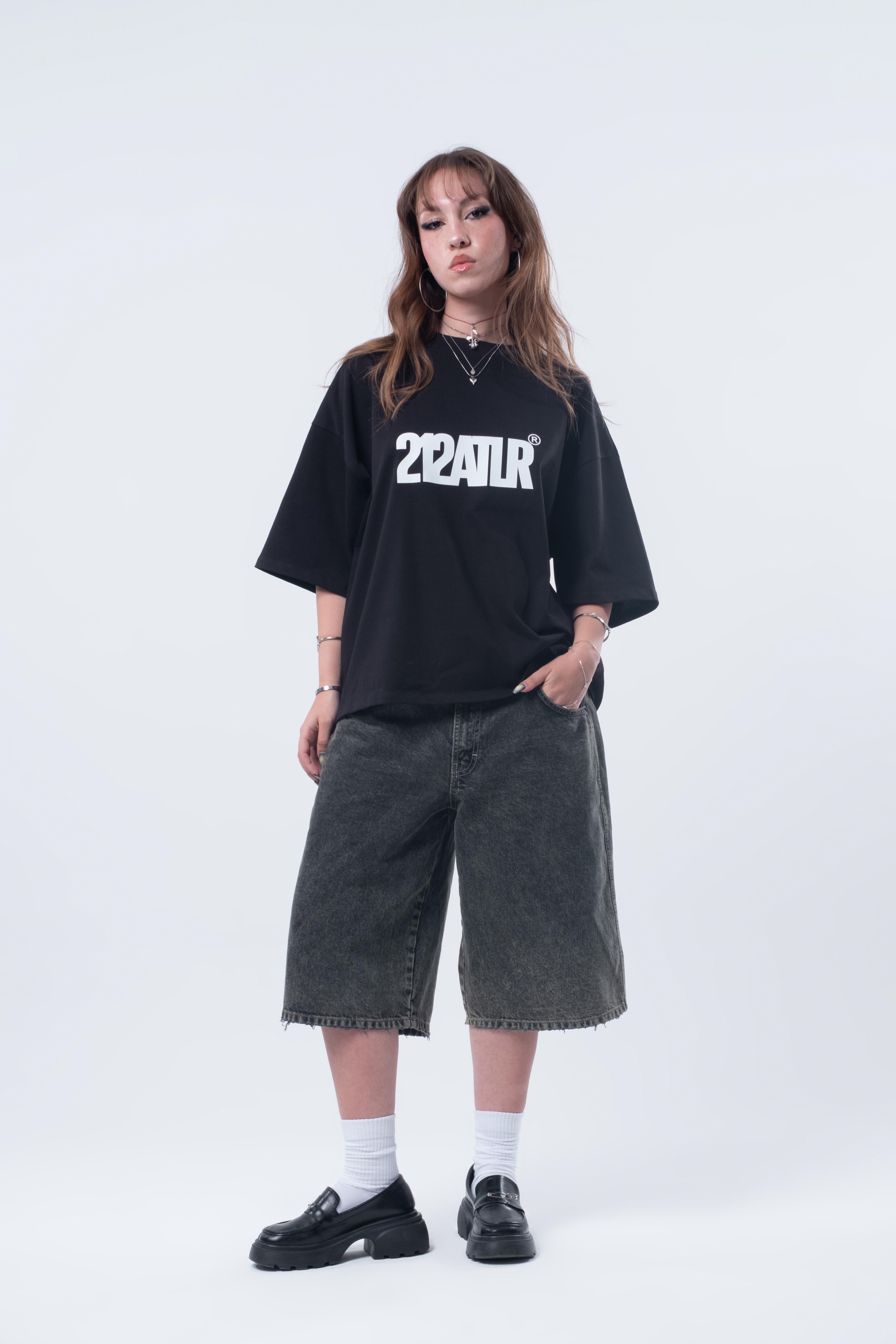 Kısa Kollu Baskılı Boxy Fit Siyah T-shirt
