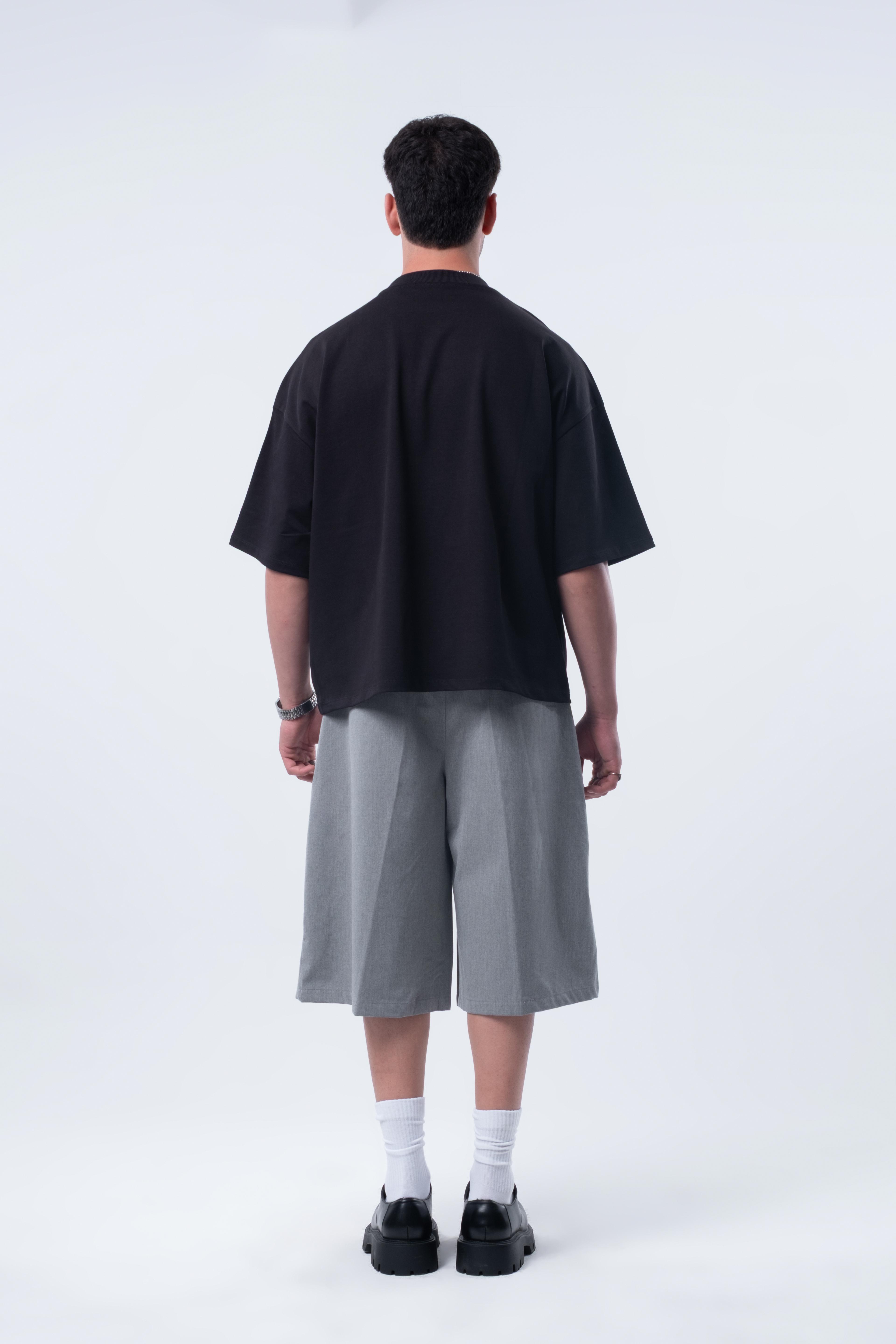 Kısa Kollu Baskılı Boxy Fit T-shirt Siyah