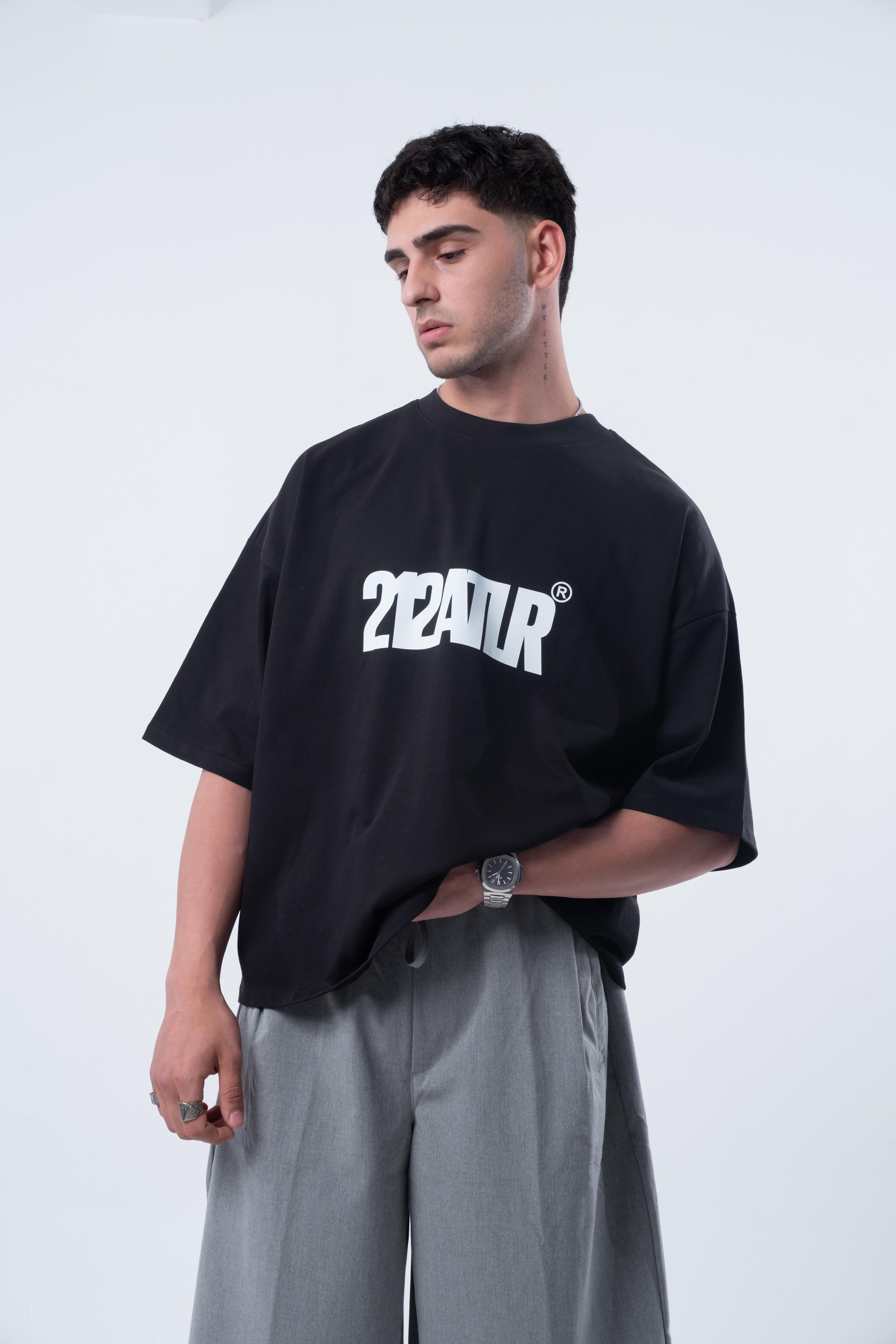 Kısa Kollu Baskılı Boxy Fit Siyah T-shirt