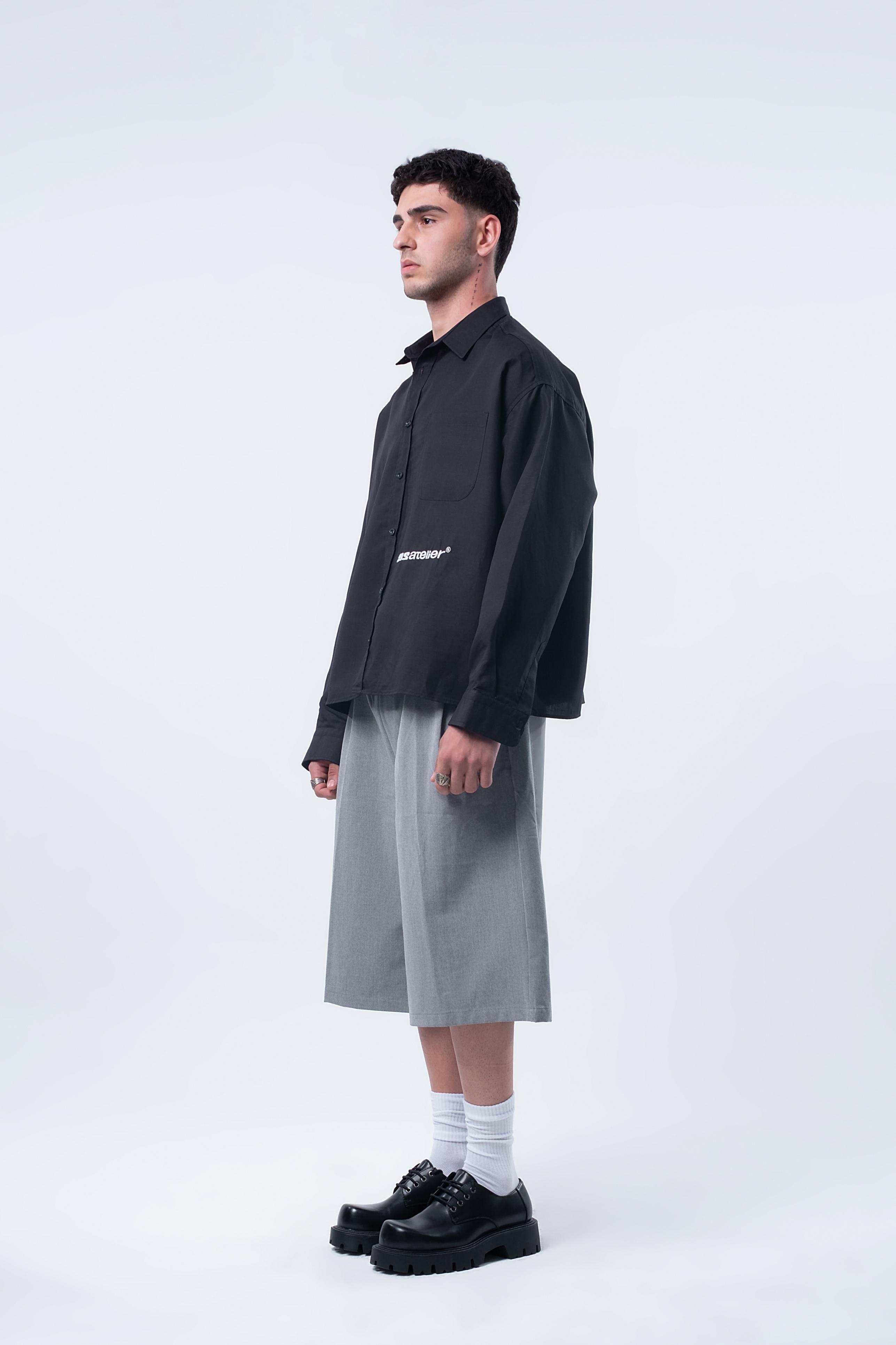 Boxy Fit Nakışlı Siyah Gömlek