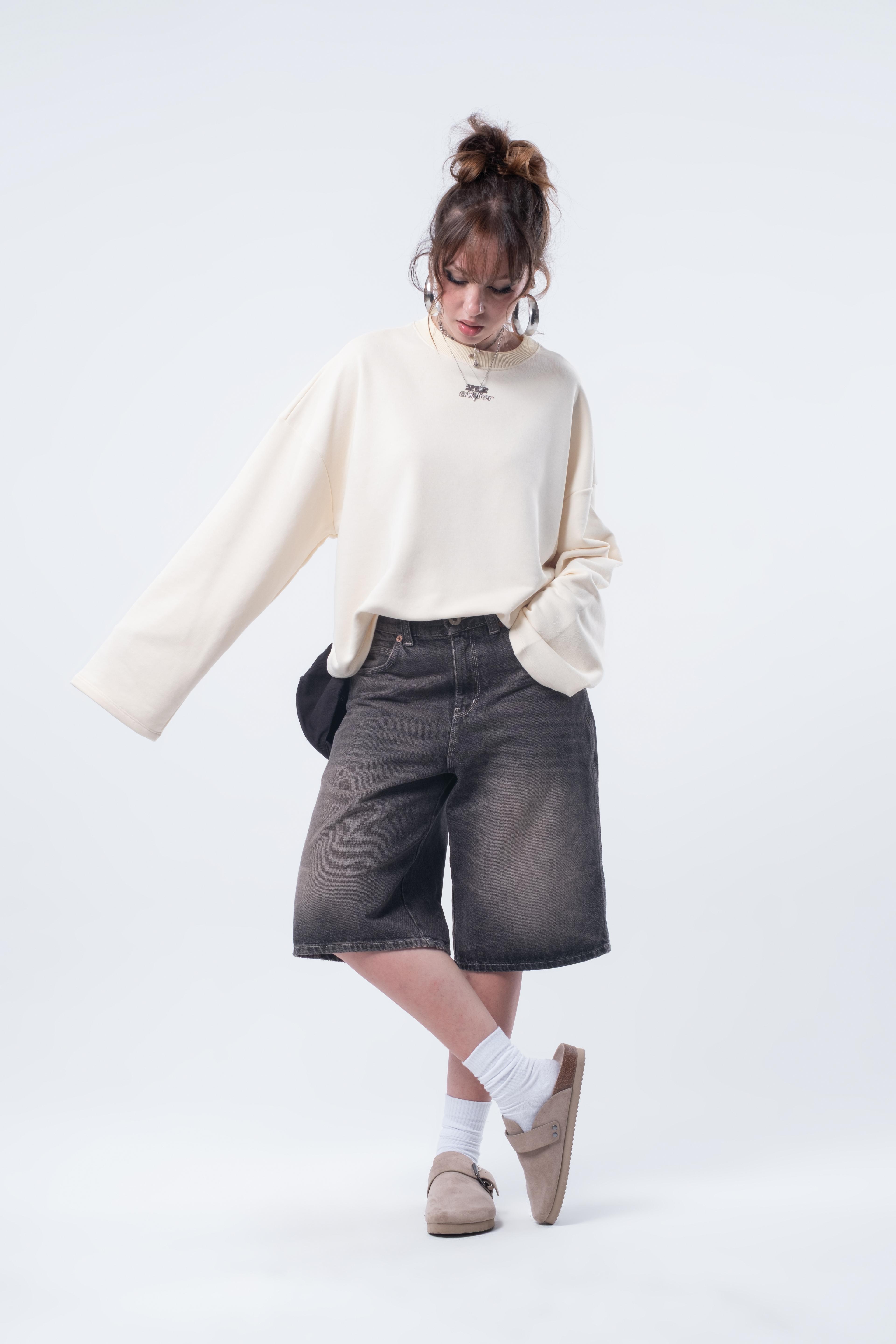 Ecru  Boxy Fit Sweatshirt