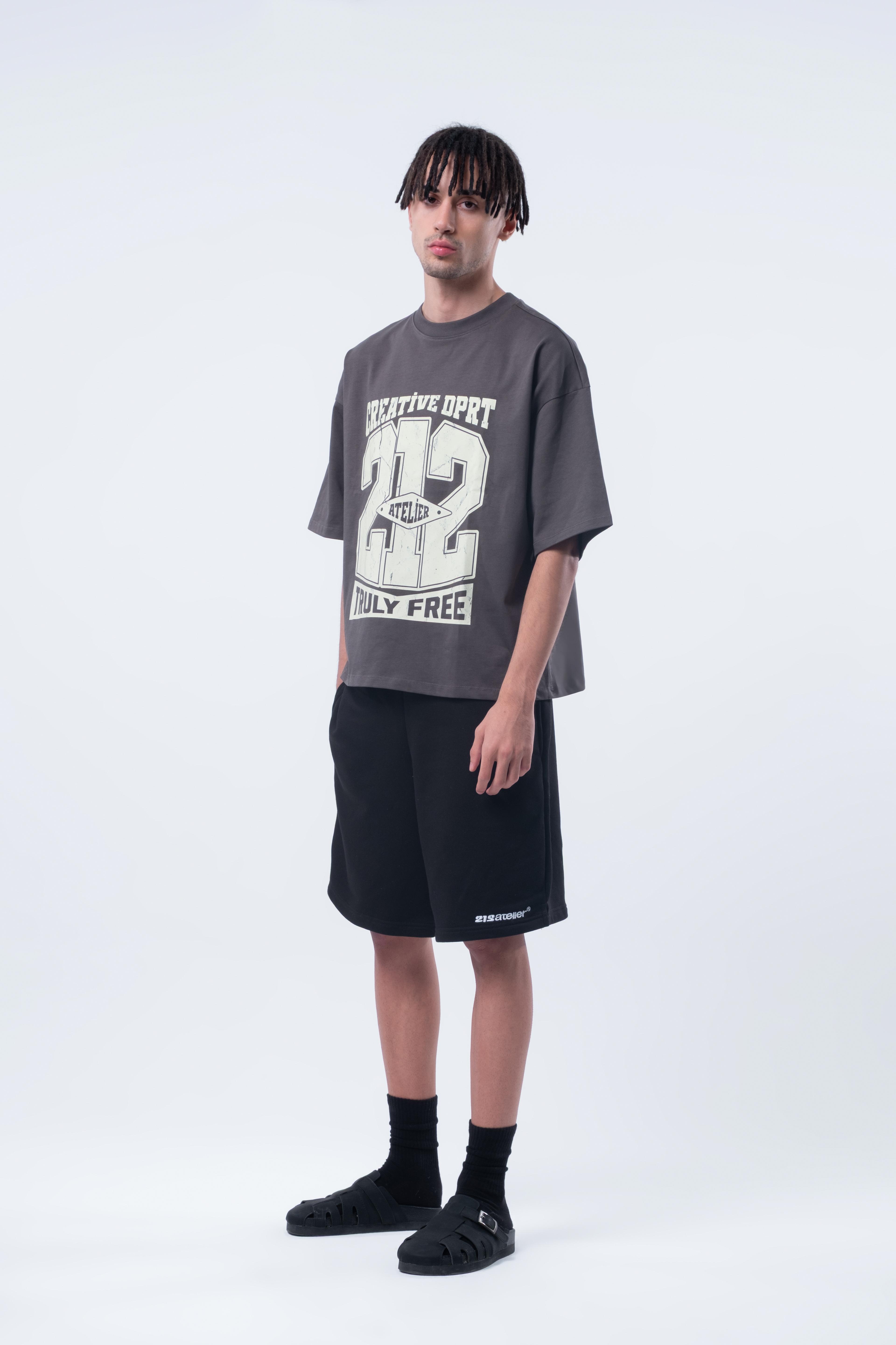 Kısa Kollu Boxy Fit T-shirt Antrasit