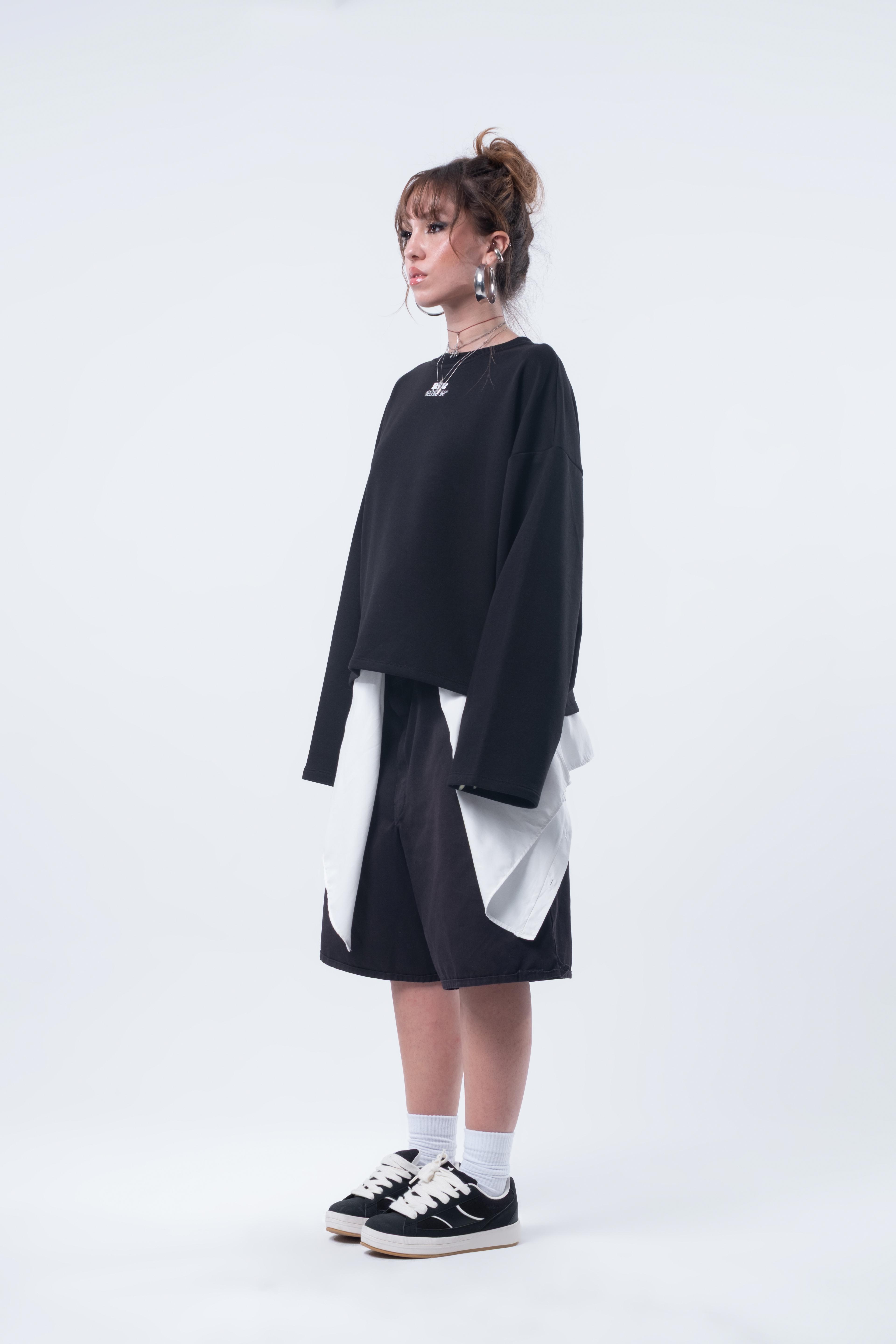 Uzun Kollu Boxy Fit Siyah Sweatshirt