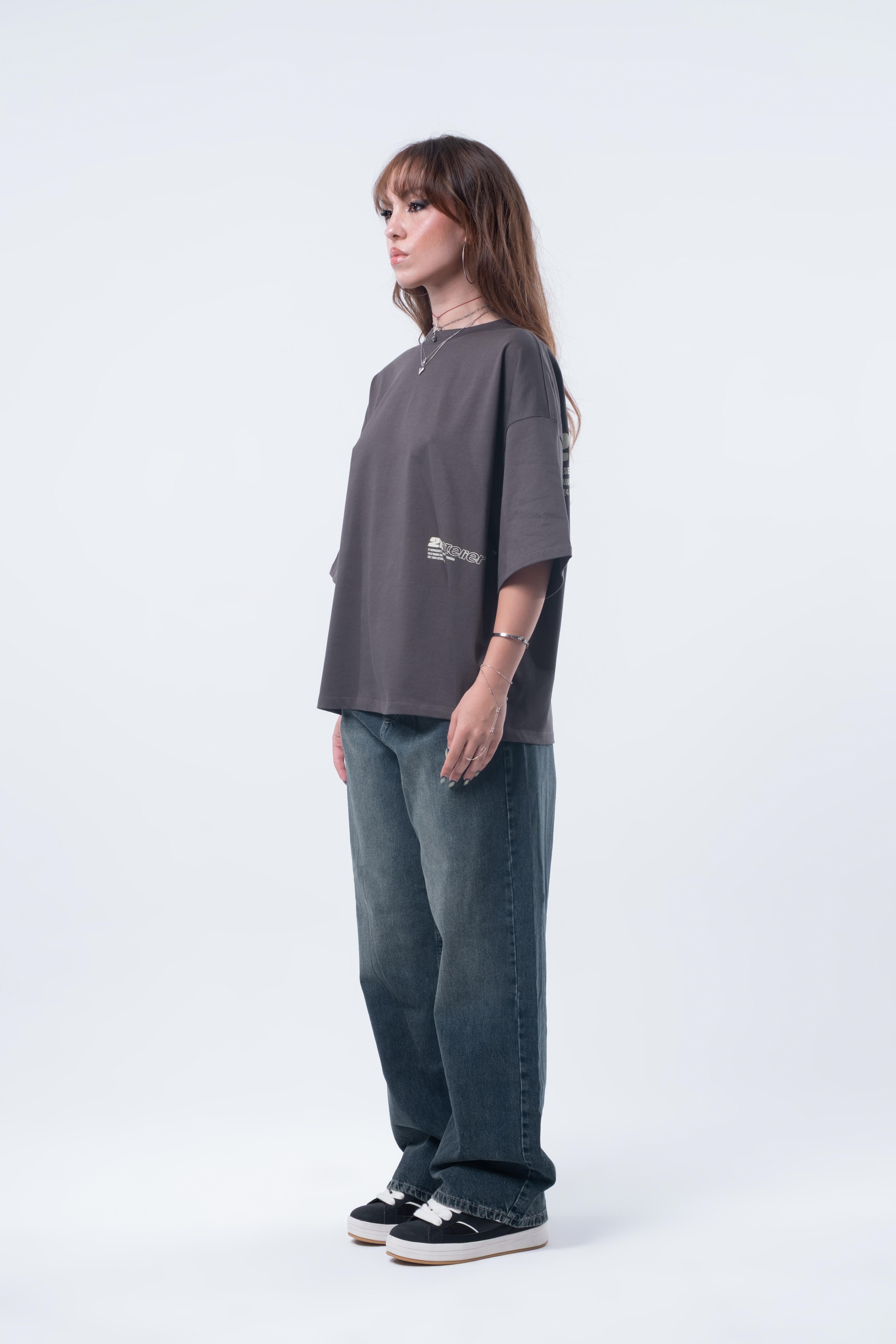 Kısa Kollu Boxy Fit T-shirt Antrasit