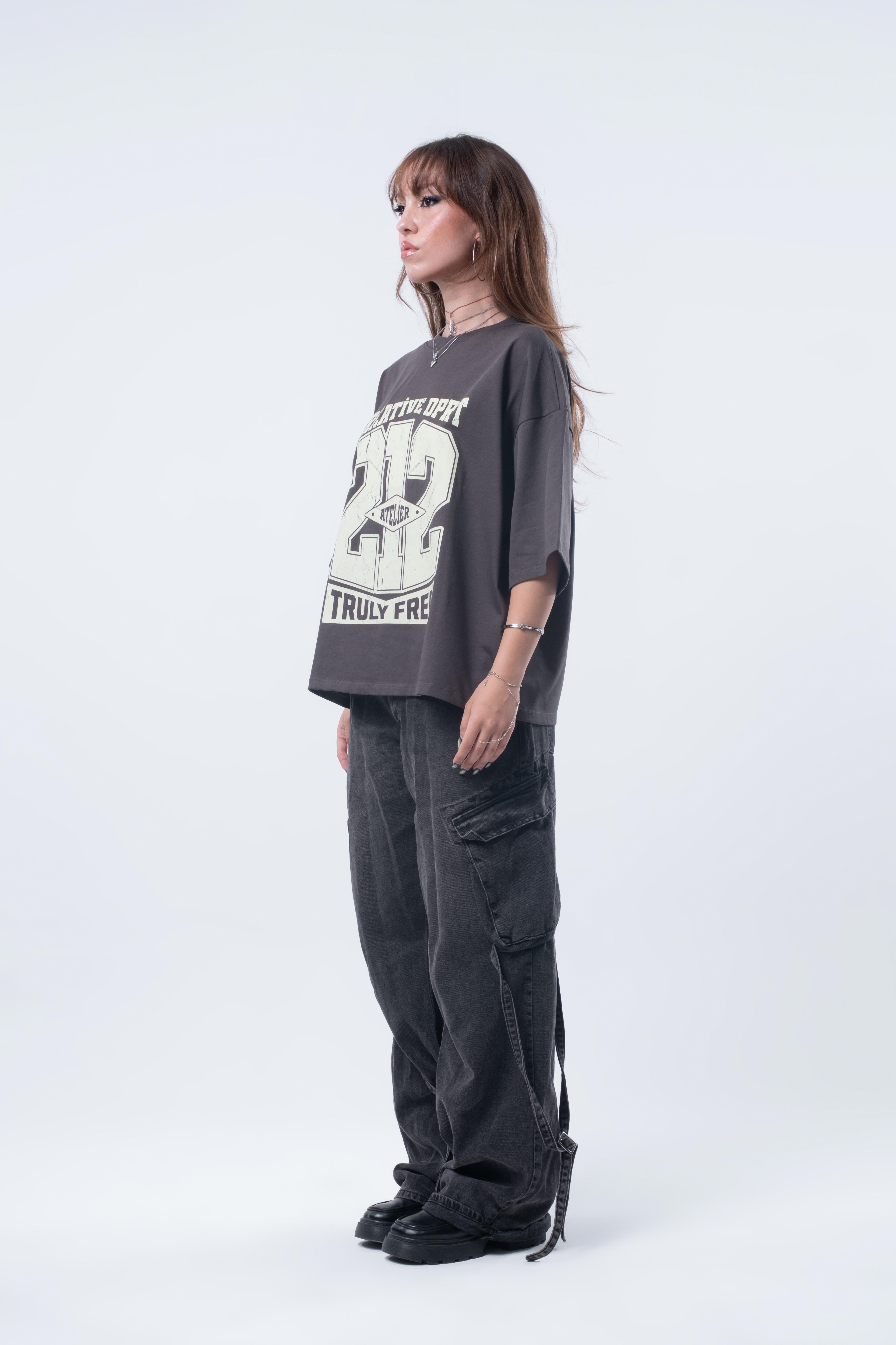 Kısa Kollu Boxy Fit T-shirt Antrasit