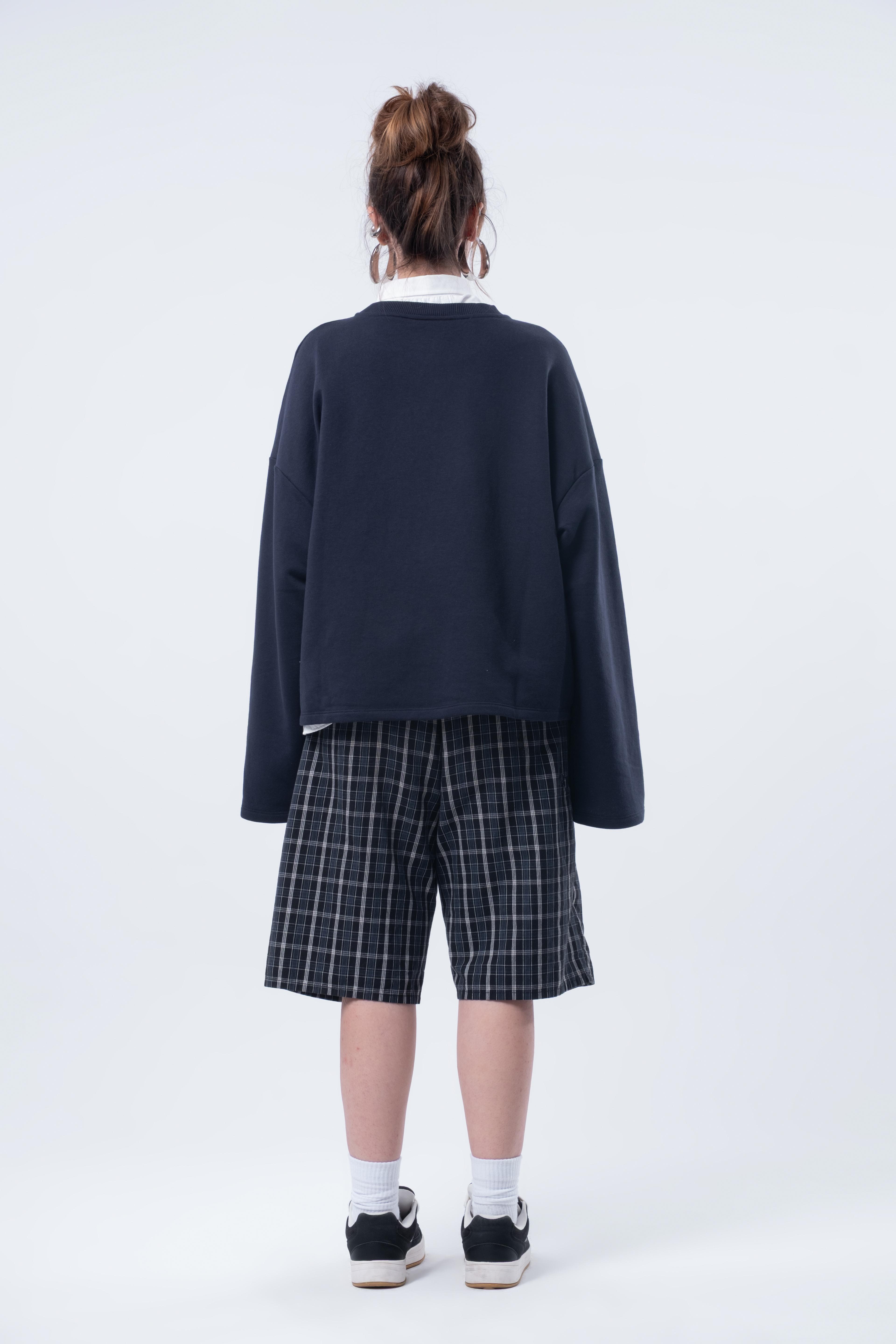 Uzun Kollu Boxy Fit Lacivert Sweatshirt