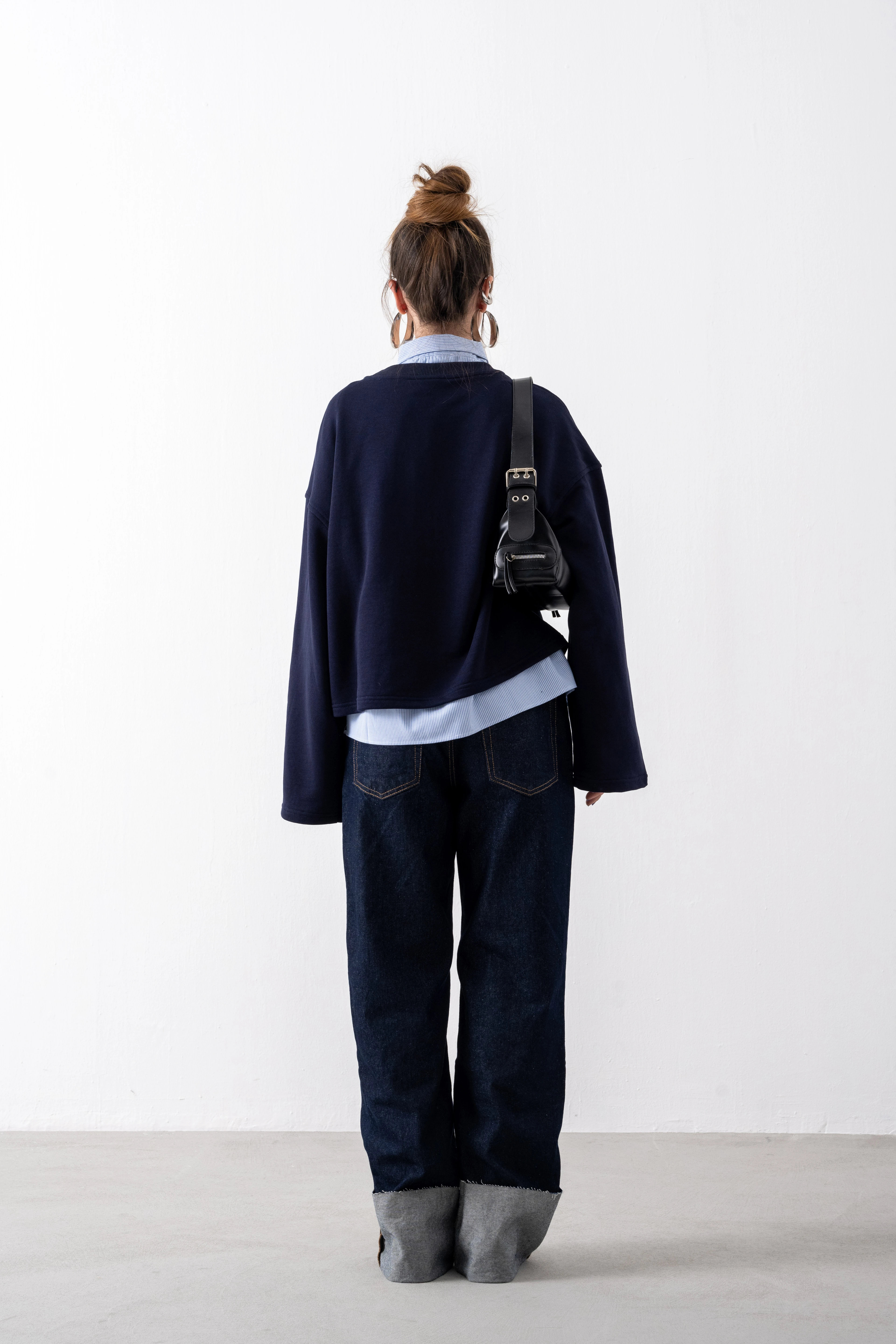 Lacivert Cropped Boxy Fit Sweatshirt