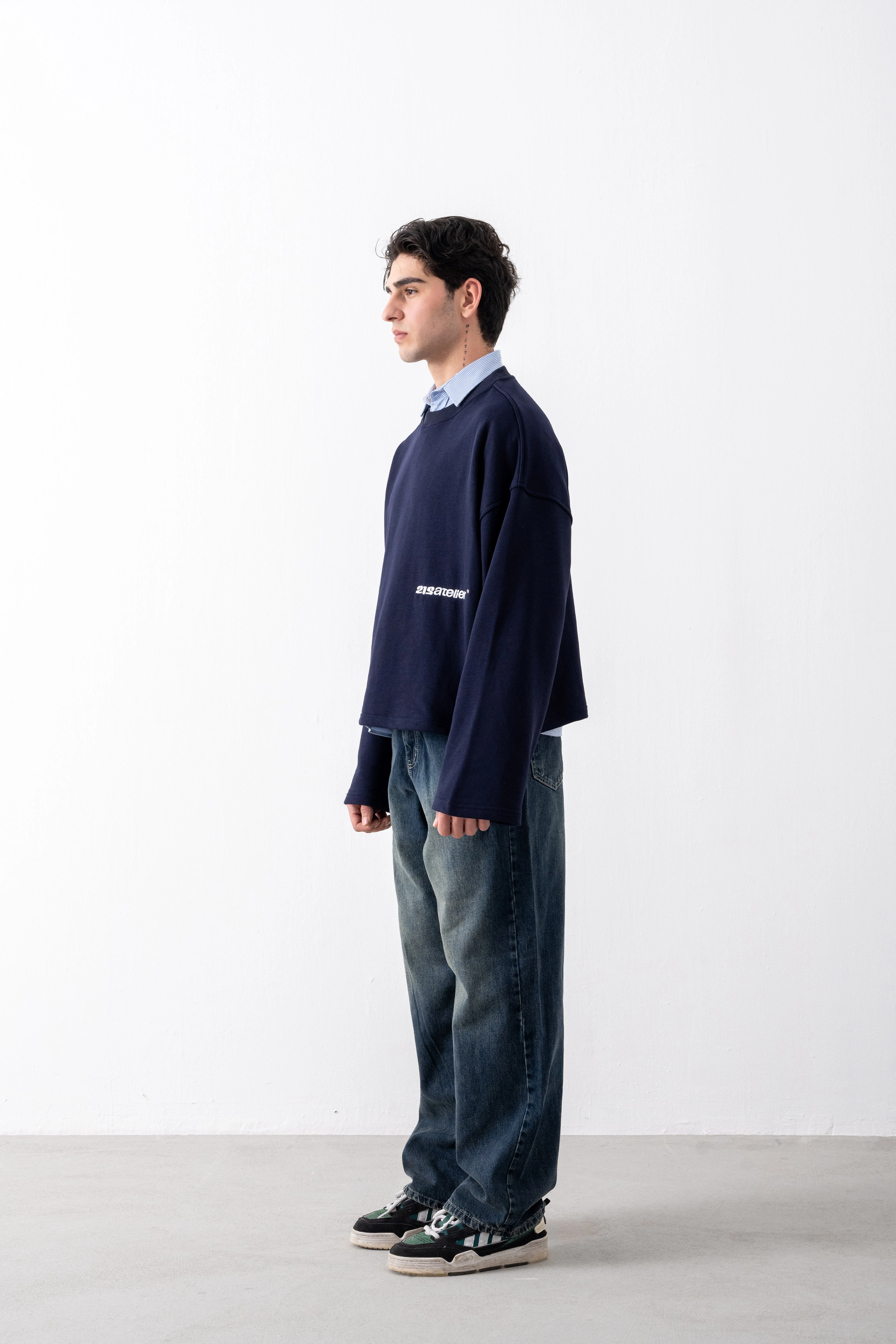 Lacivert Cropped Boxy Fit Sweatshirt