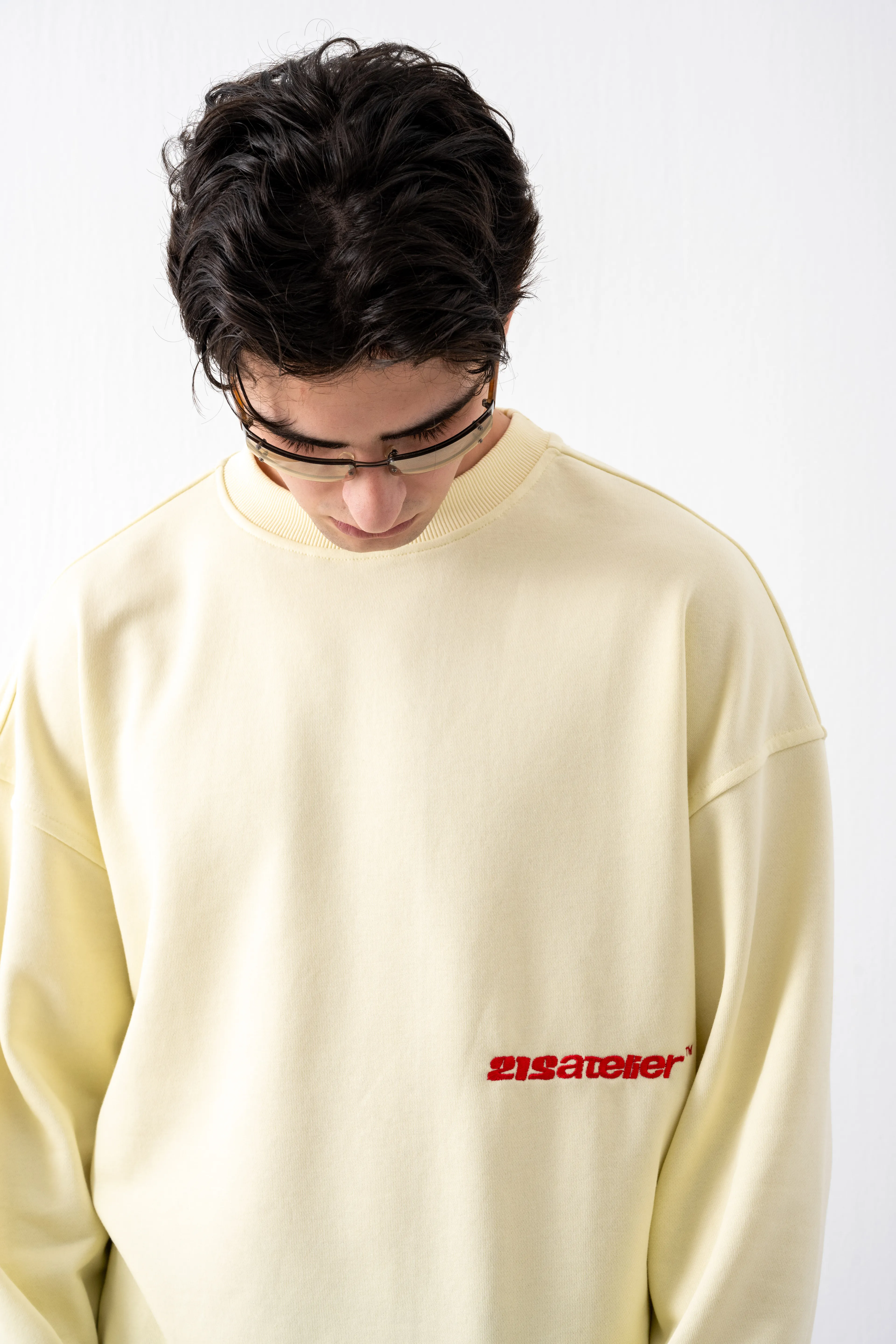 Ekru Cropped Boxy Fit Sweatshirt