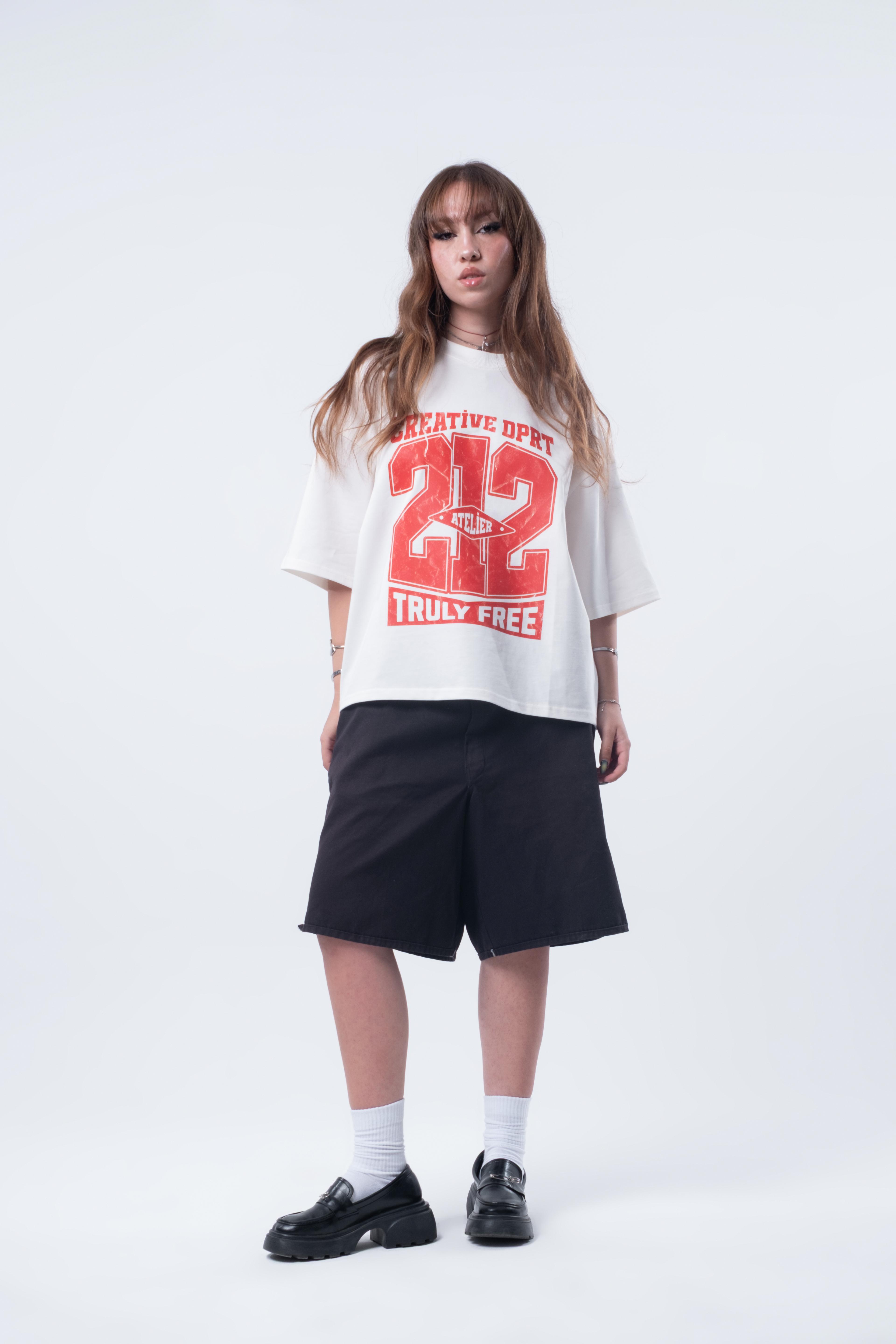 Kısa Kollu Boxy Fit T-shirt Kırık Beyaz
