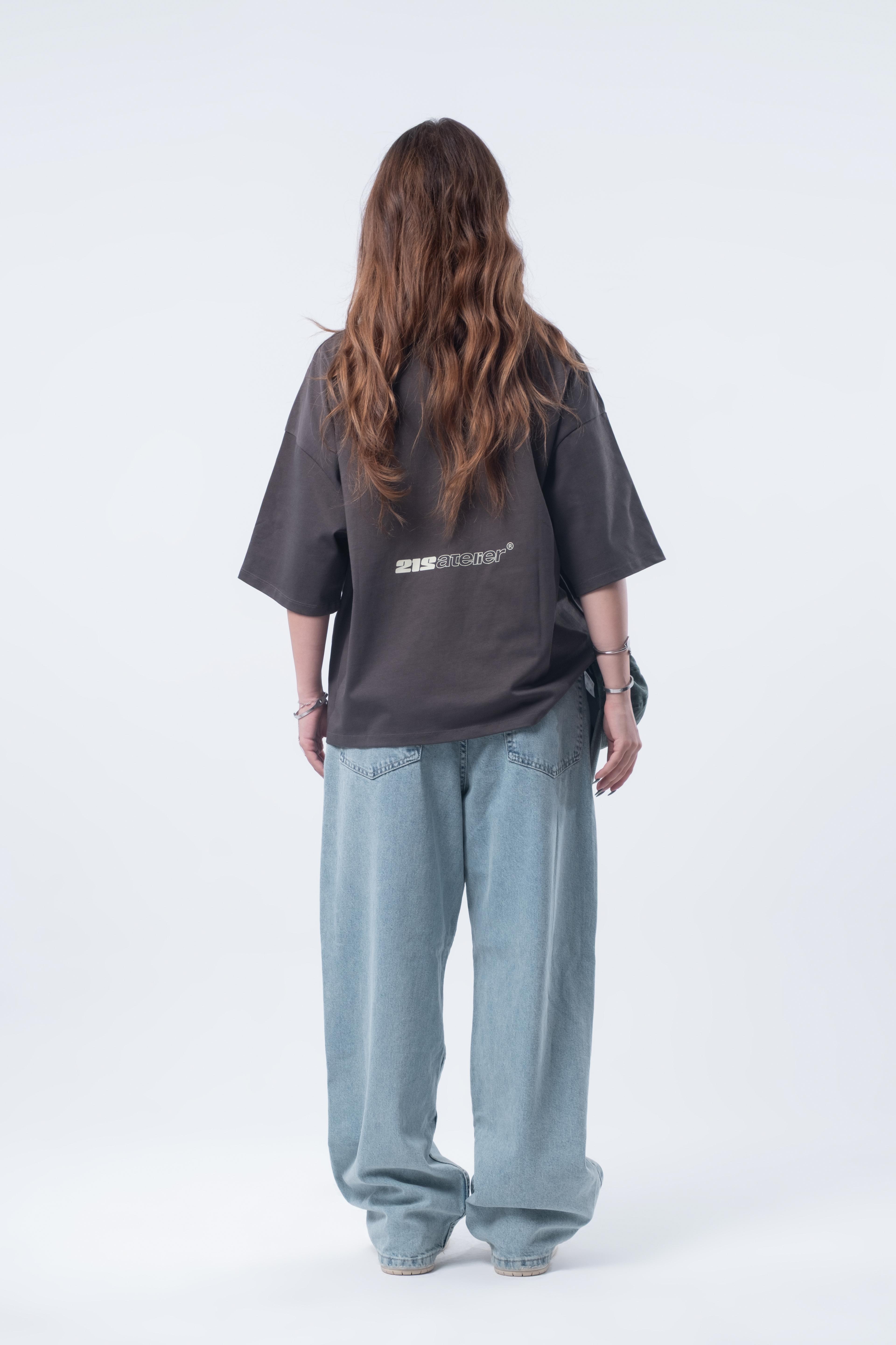 Kısa Kollu Boxy Fit T-shirt Antrasit