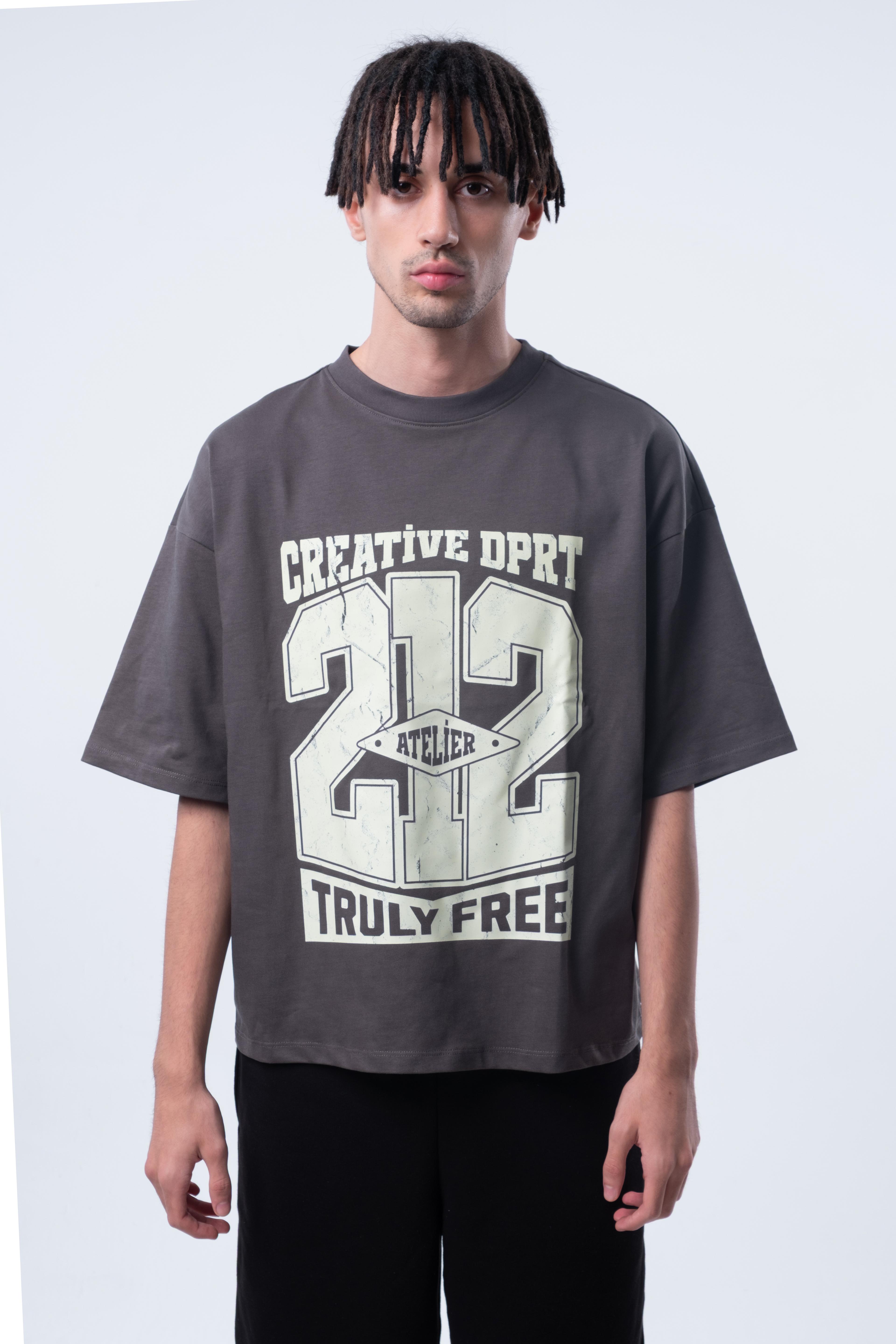 Kısa Kollu Boxy Fit T-shirt Antrasit
