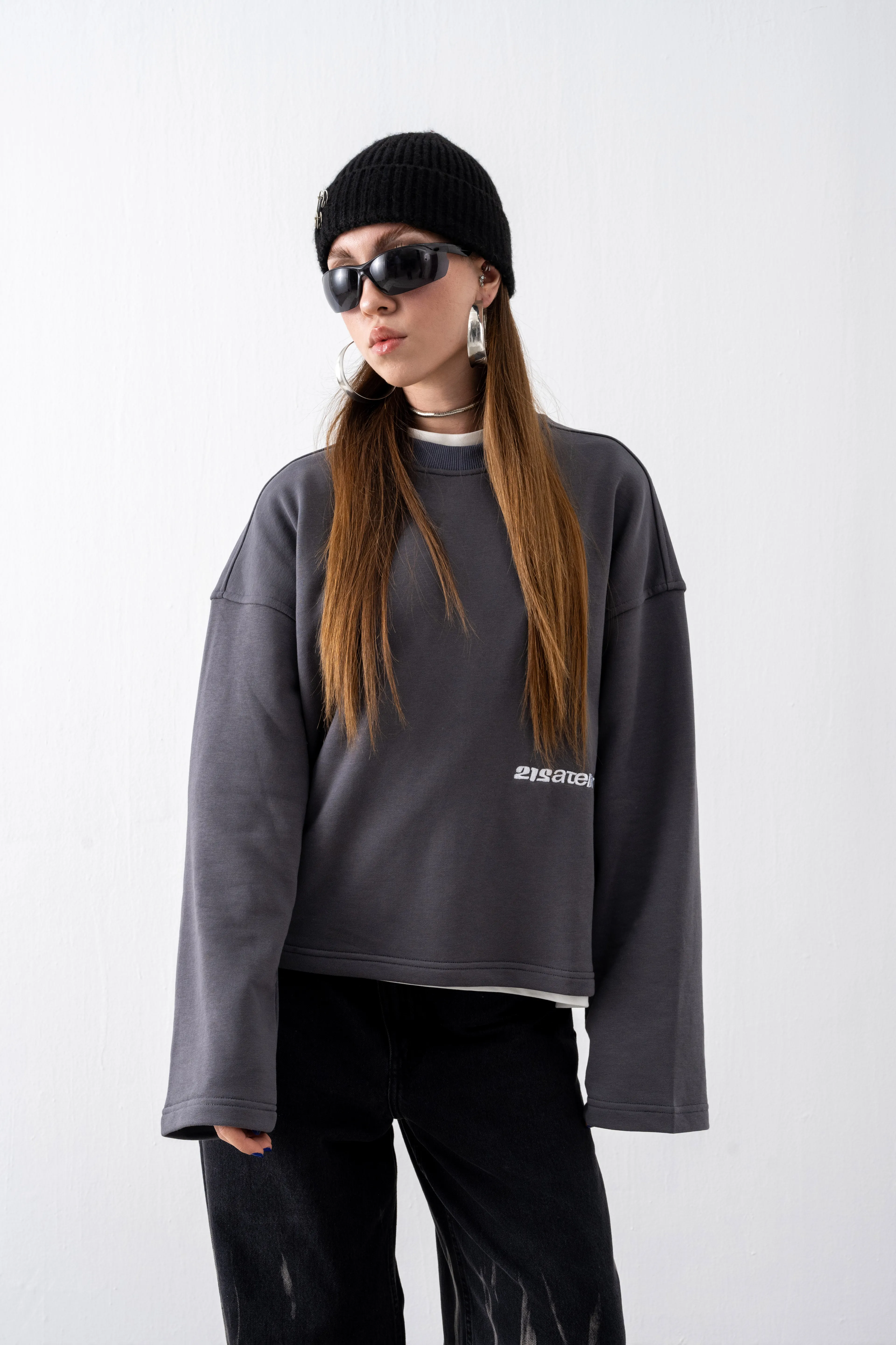 Füme Cropped Boxy Fit Sweatshirt