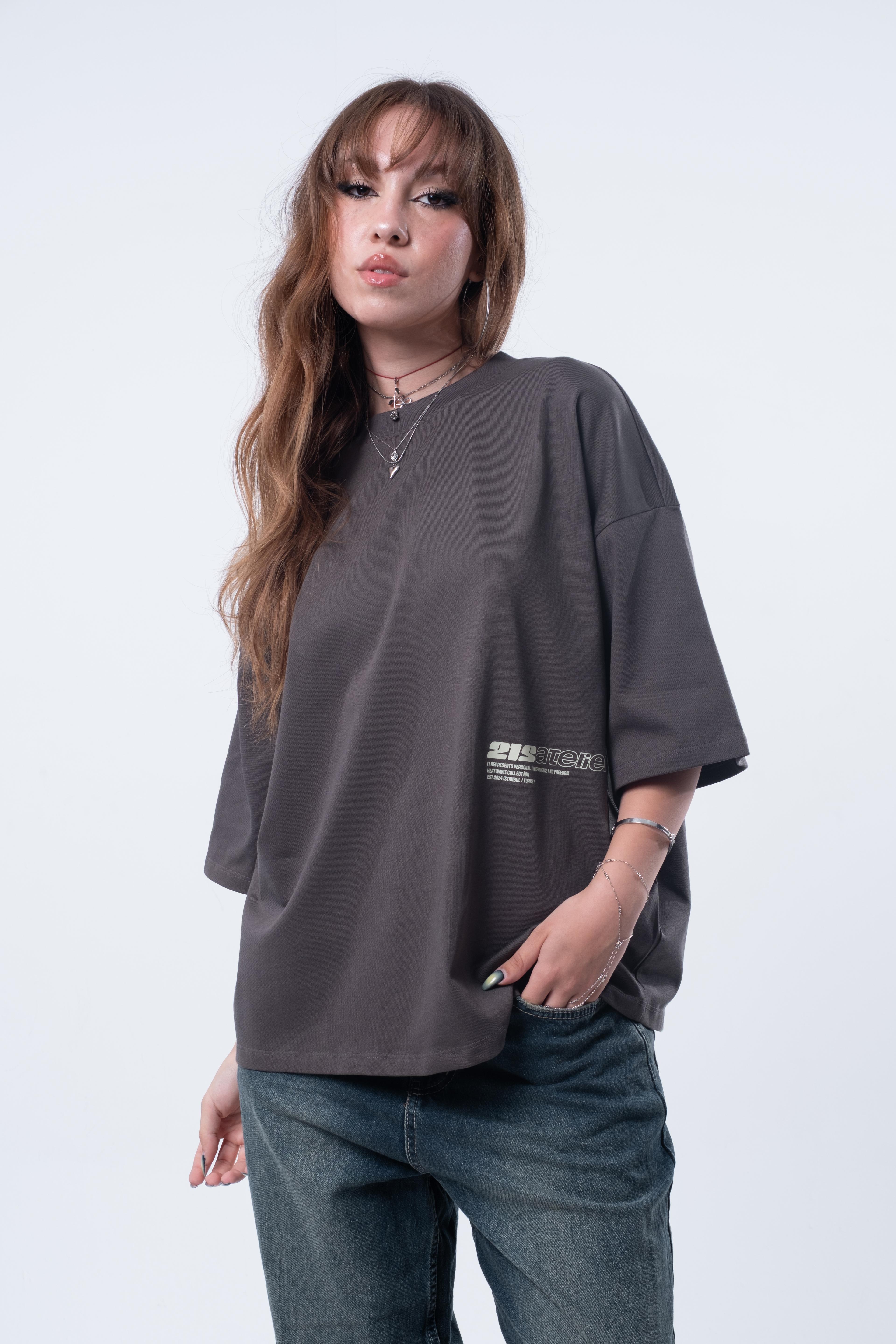 Kısa Kollu Boxy Fit T-shirt Antrasit