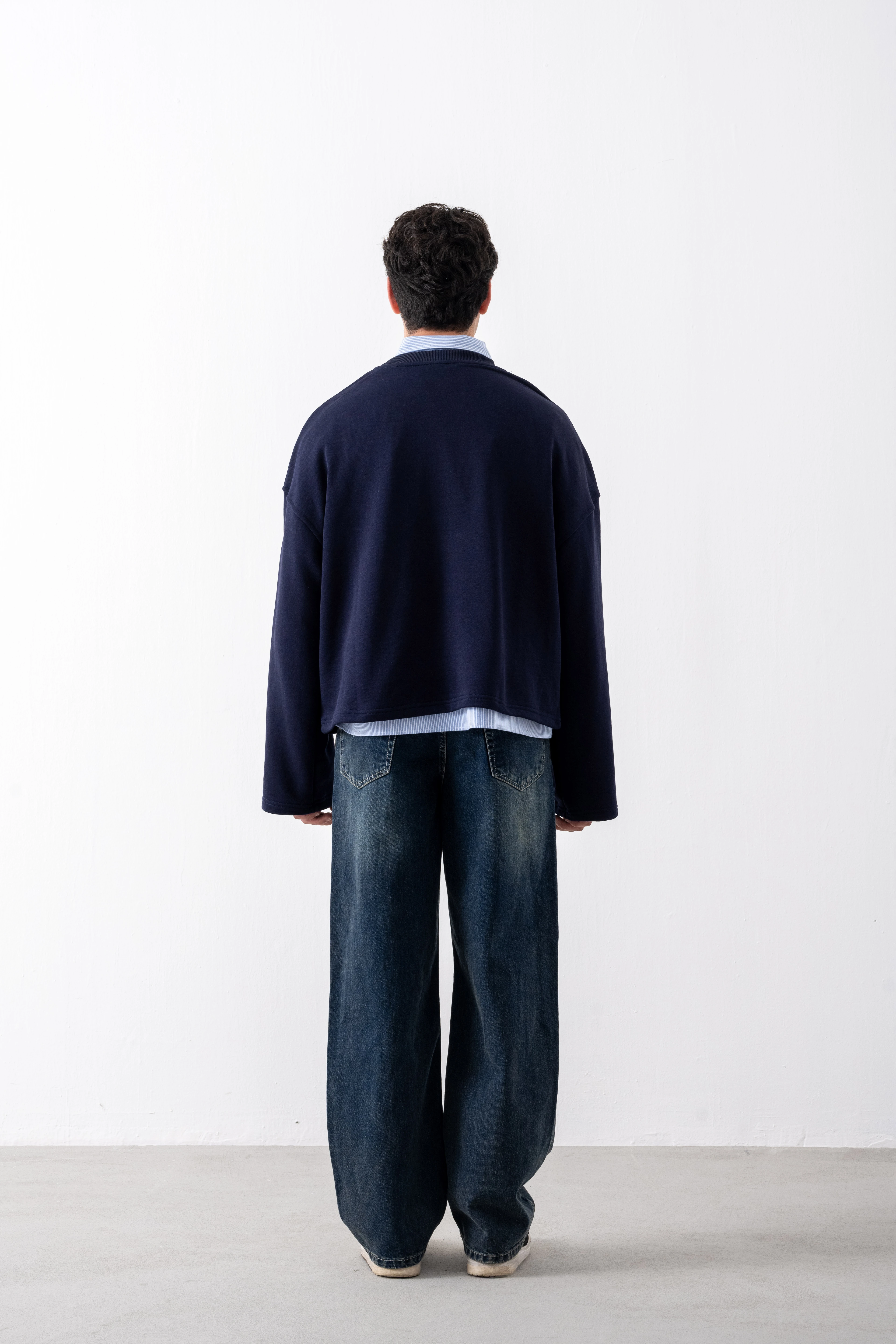 Lacivert Cropped Boxy Fit Sweatshirt