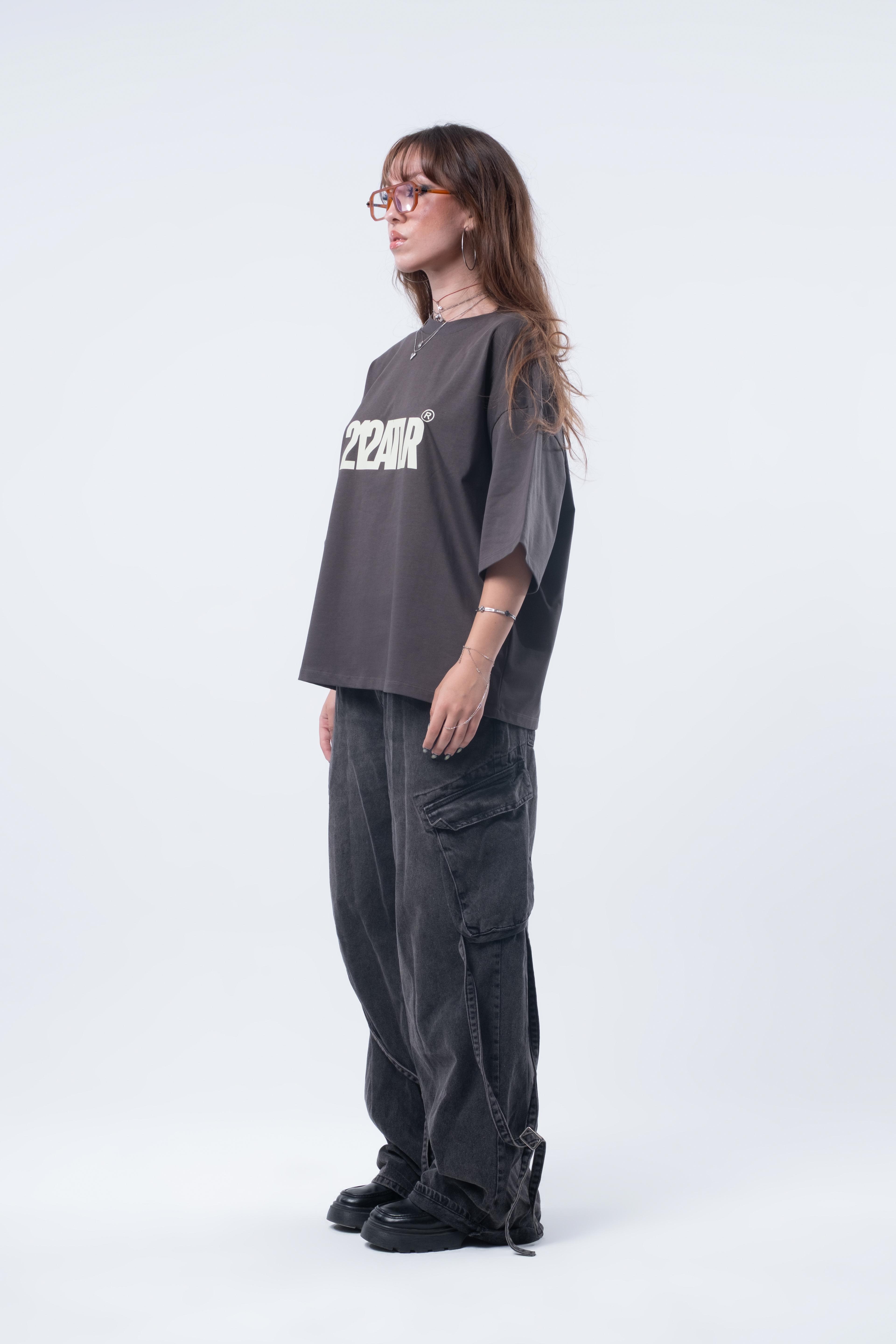 Kısa Kollu Boxy Fit T-shirt Antrasit