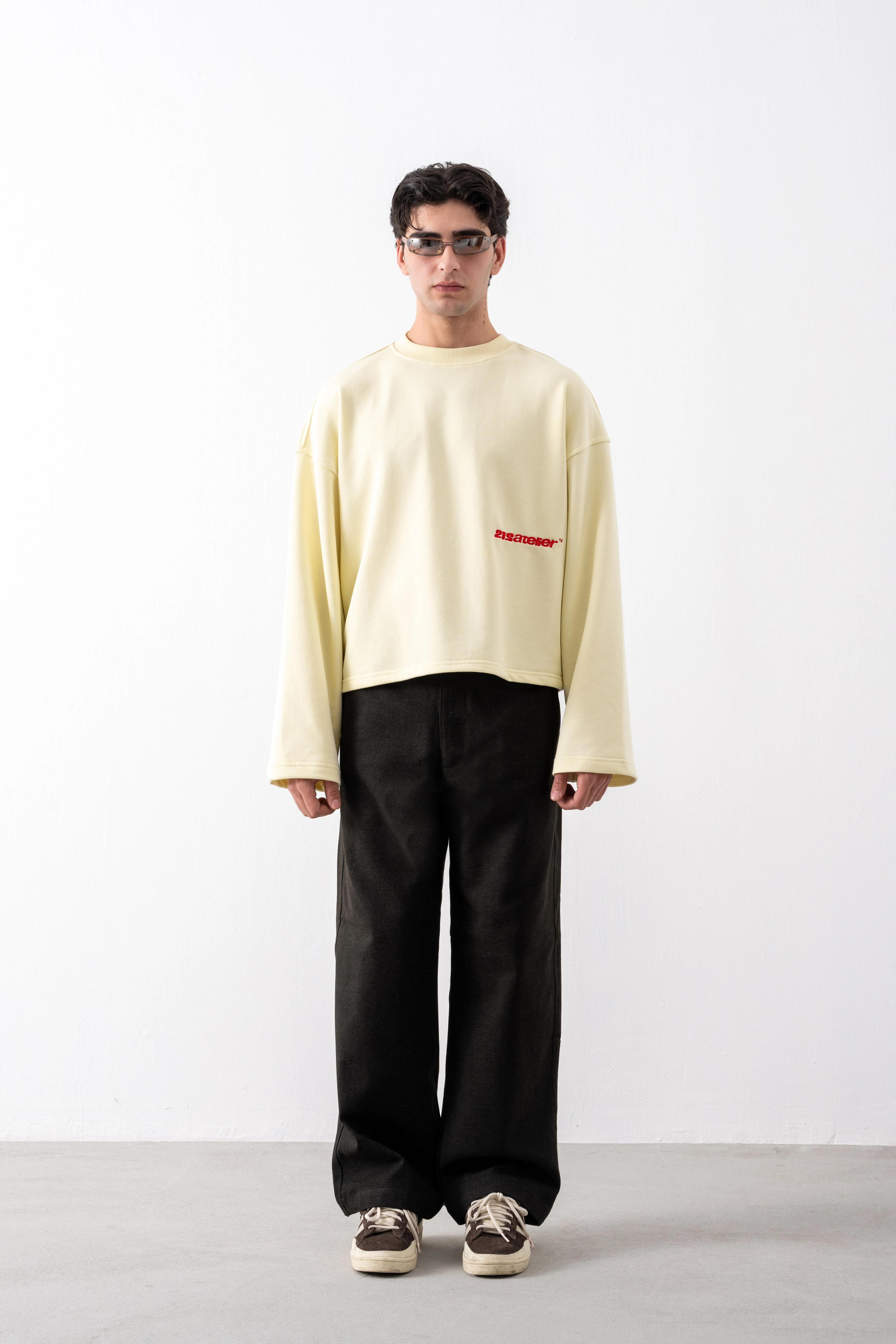 Ekru Cropped Boxy Fit Sweatshirt