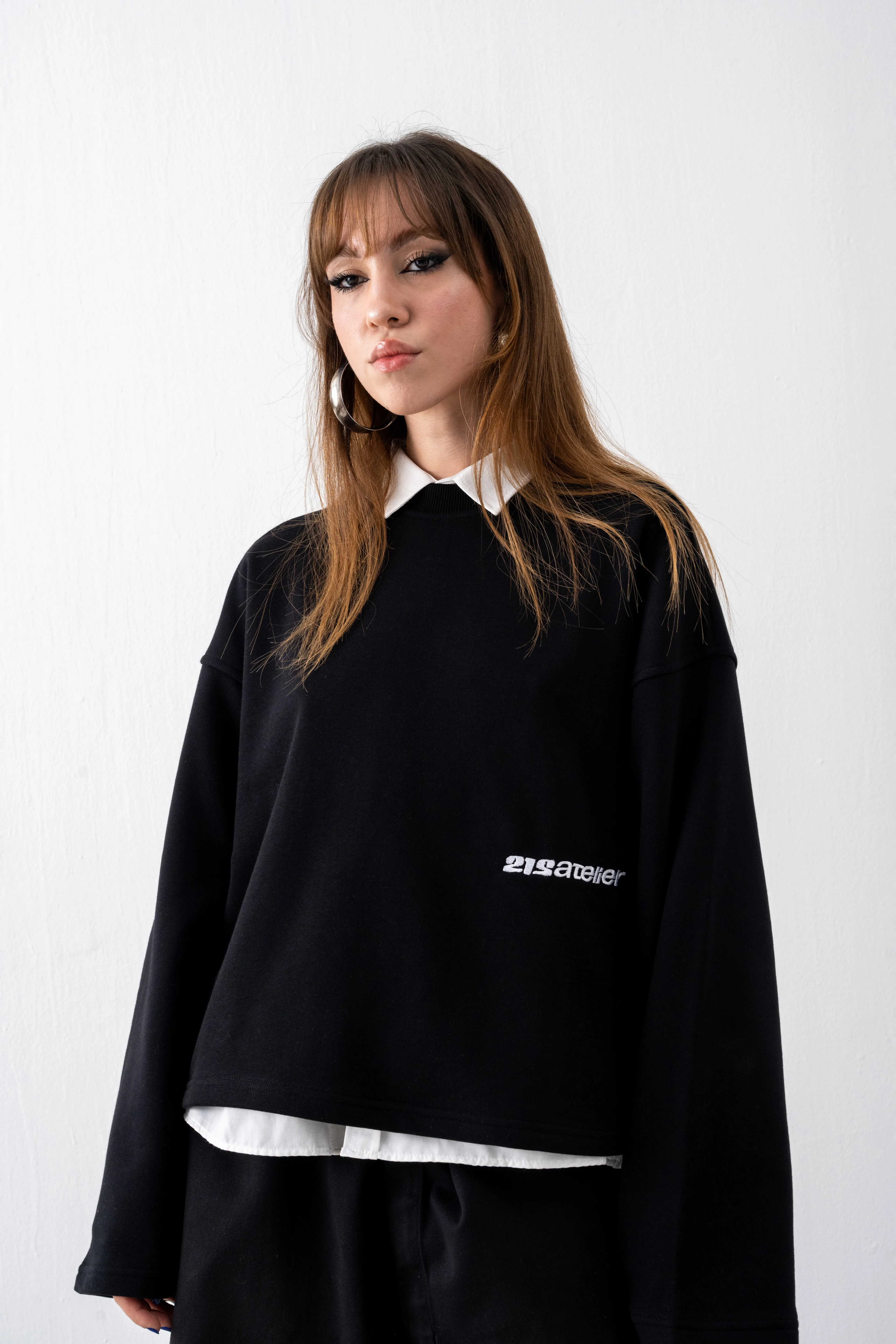 Siyah Cropped Boxy Fit Sweatshirt 