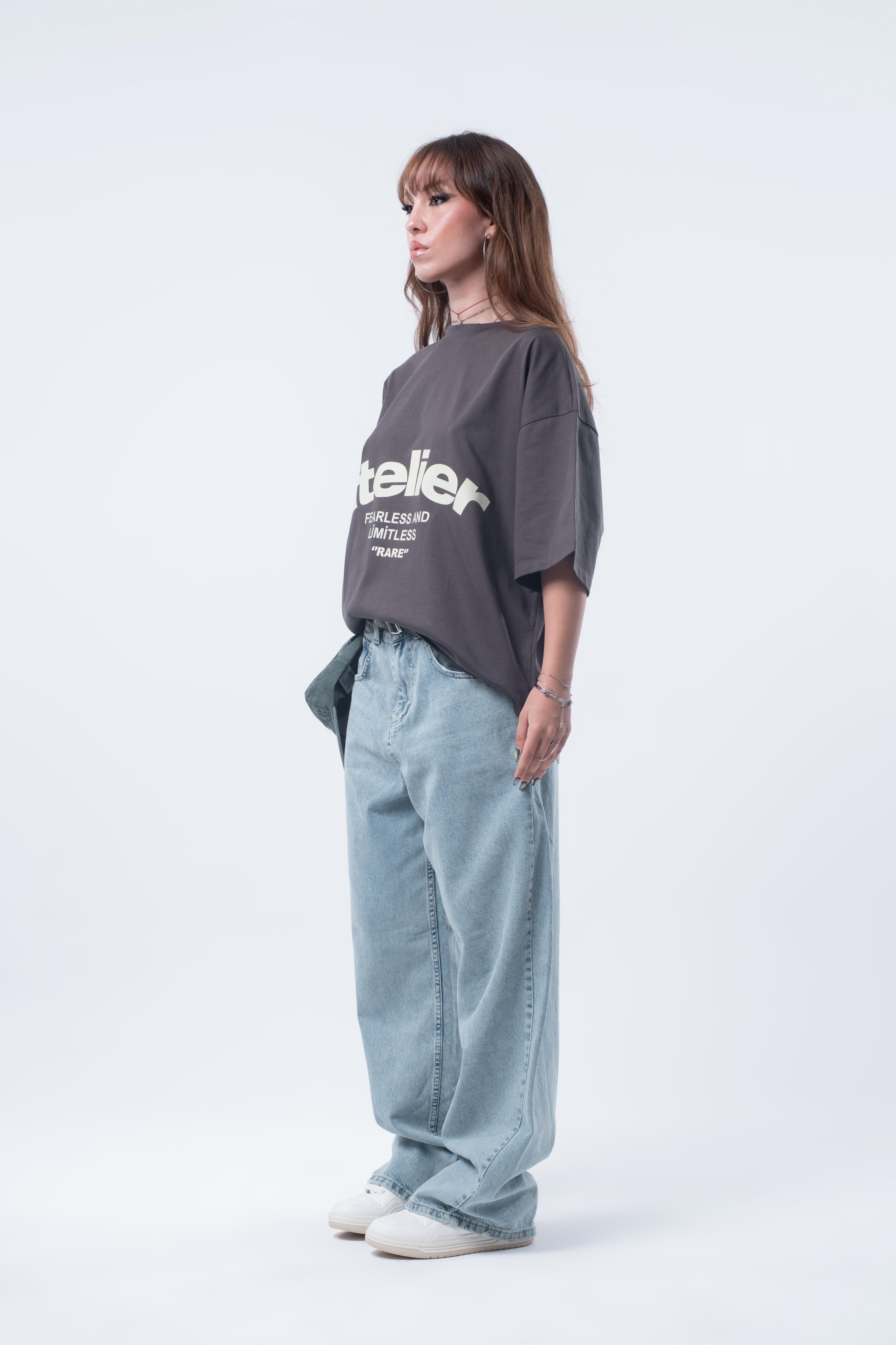 Kısa Kollu Boxy Fit T-shirt Antrasit