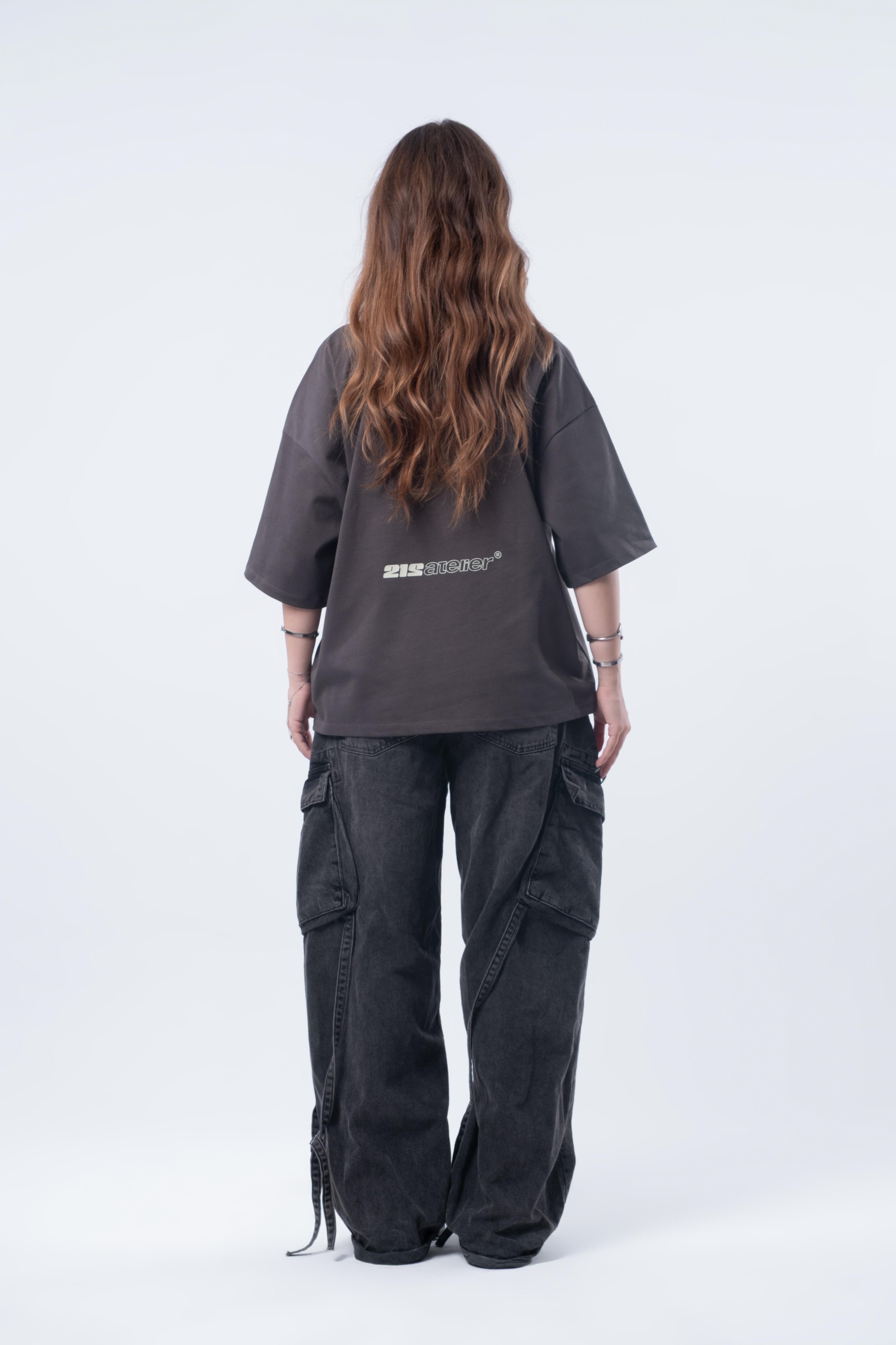 Kısa Kollu Boxy Fit T-shirt Antrasit