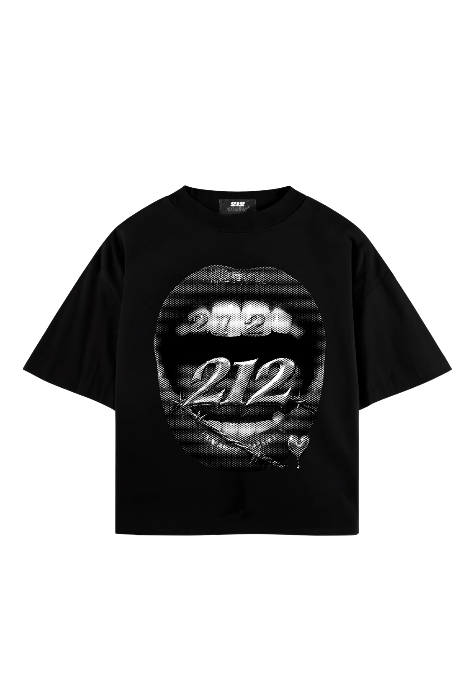 BOXY FİT LİPS PRİNT SİYAH T-SHIRT