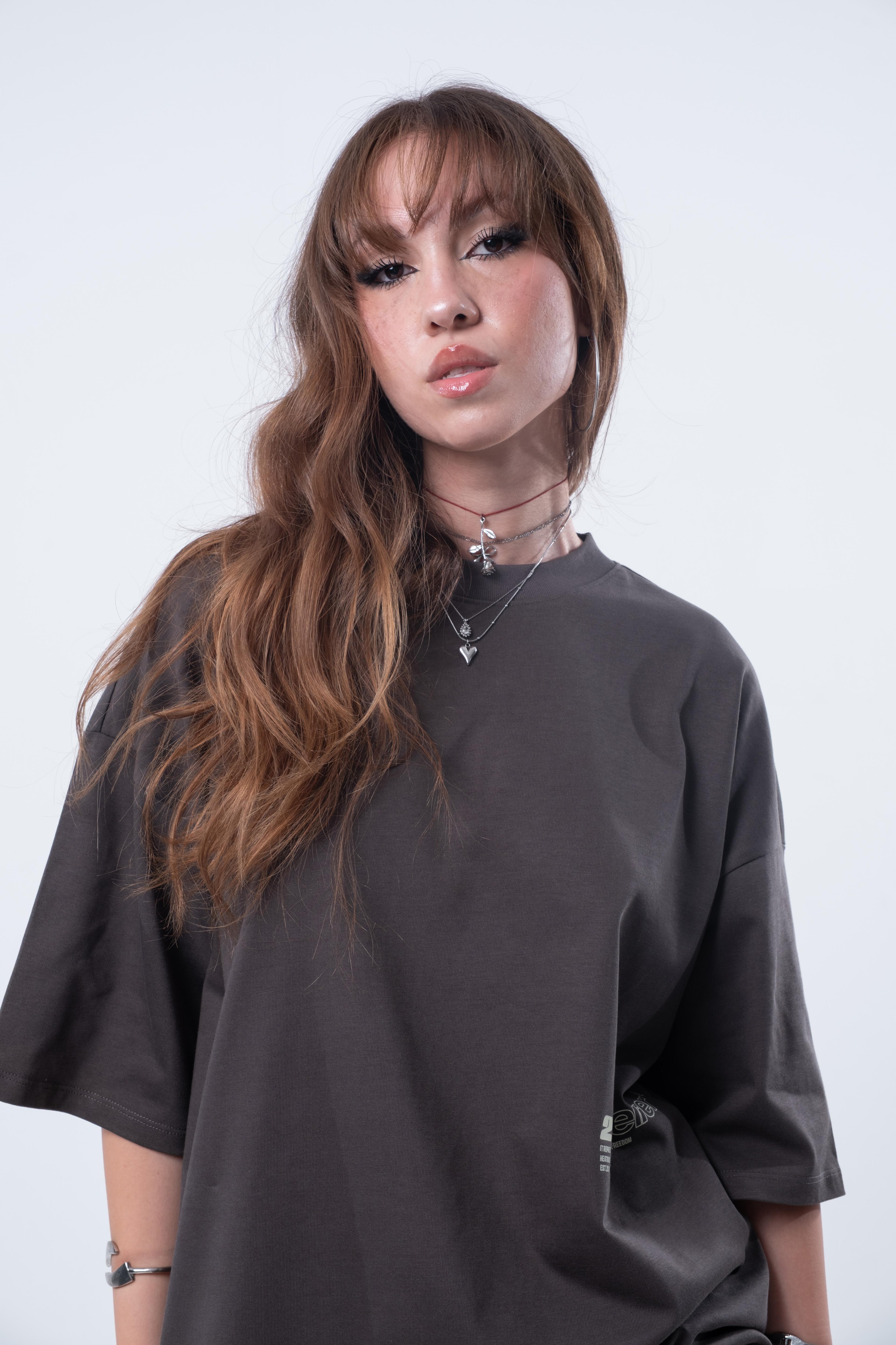 Kısa Kollu Boxy Fit T-shirt Antrasit
