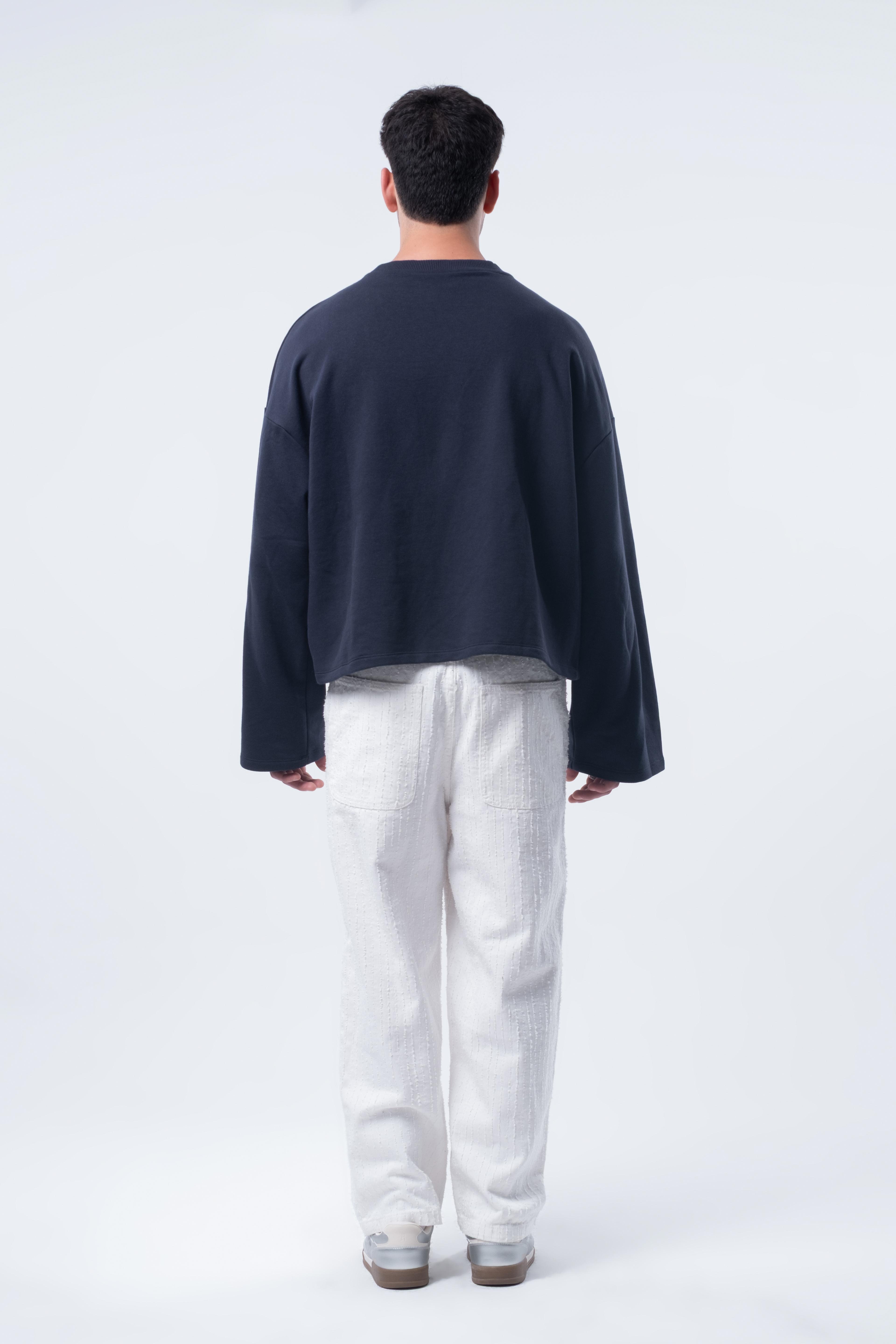 Uzun Kollu Boxy Fit Lacivert Sweatshirt